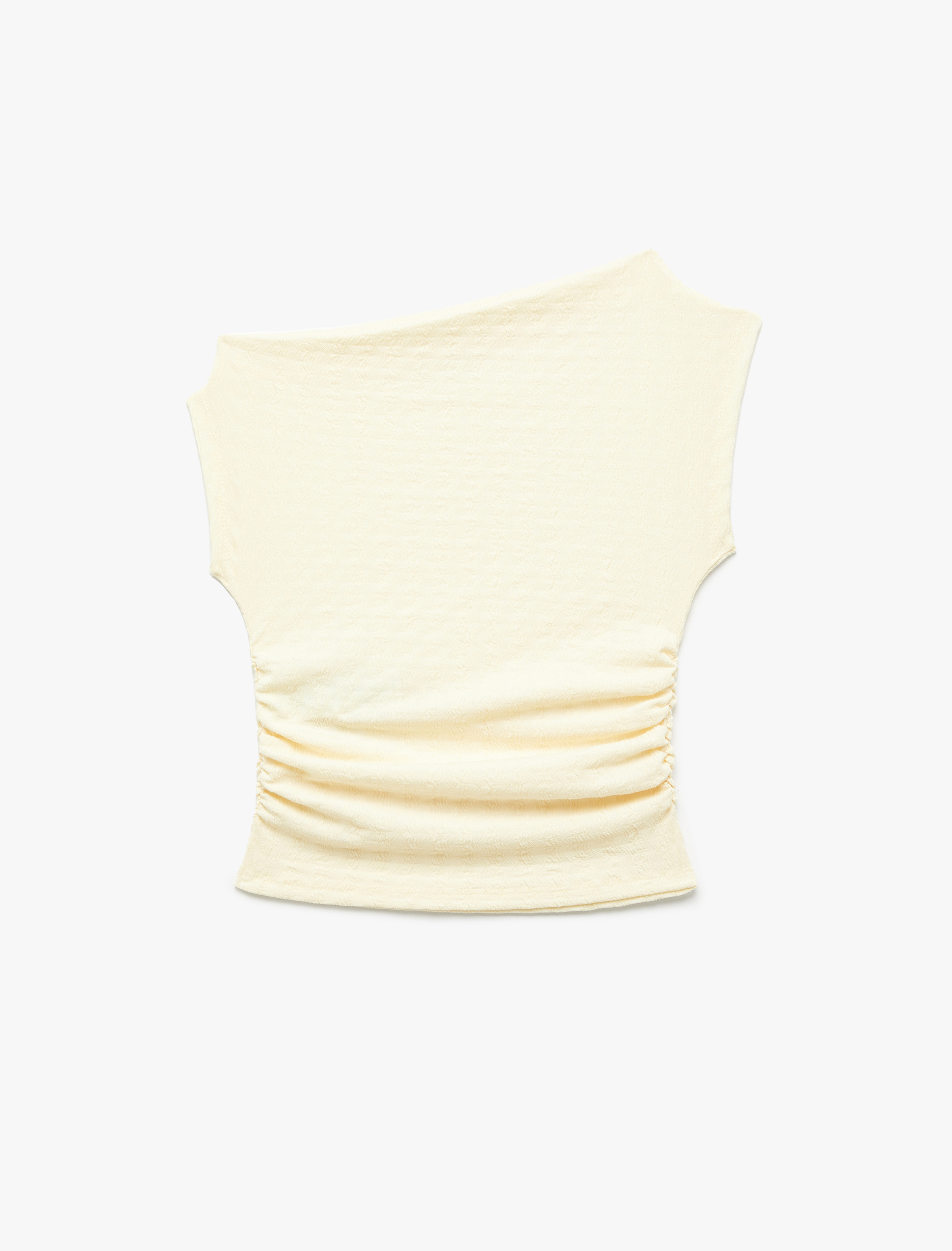   Bürümcük Kumaş Dokulu Drapeli Kayık Yaka Kolsuz Bluz