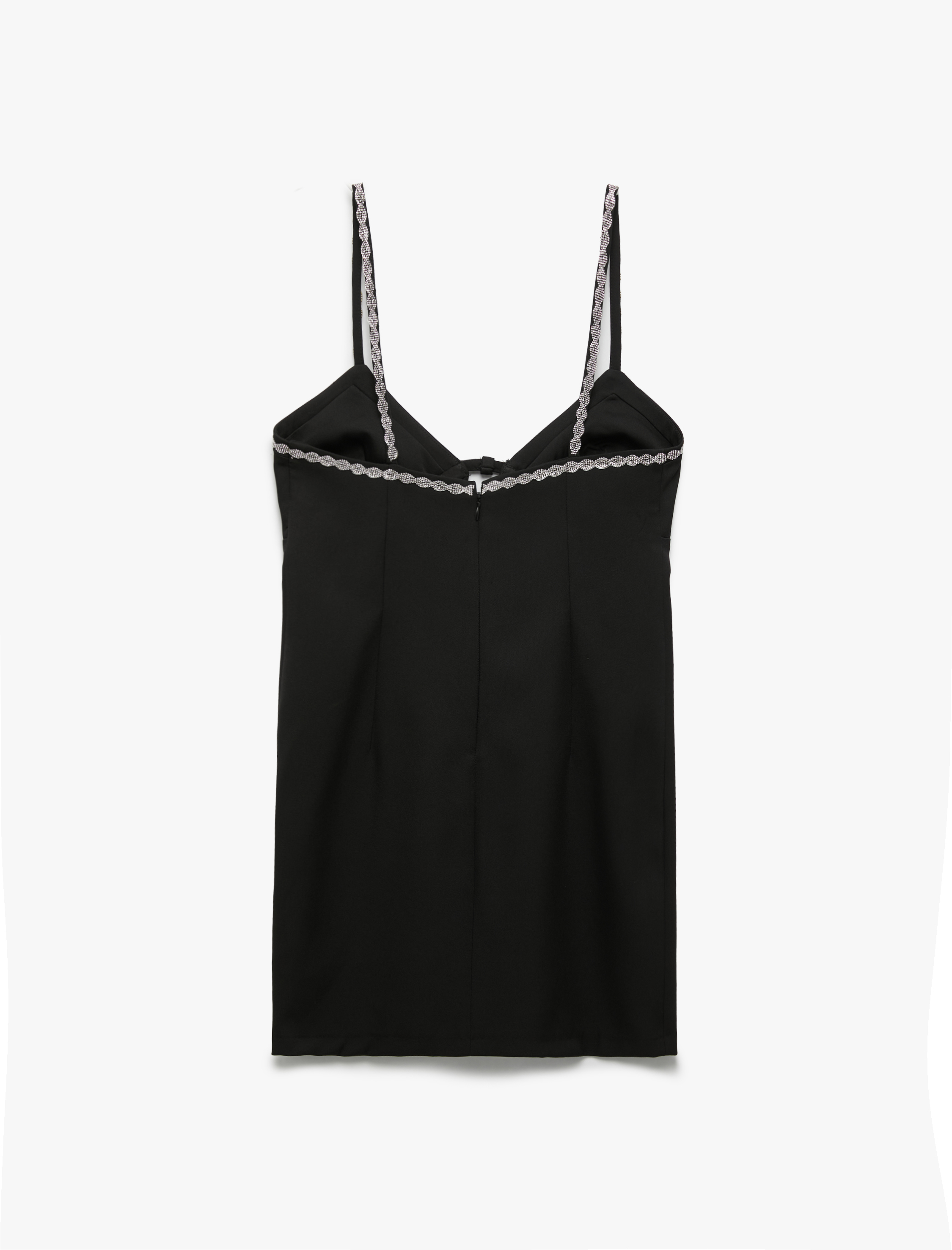   Kurdele Detaylı Kalp Yaka İnce Askılı Taşlı Mini Elbise