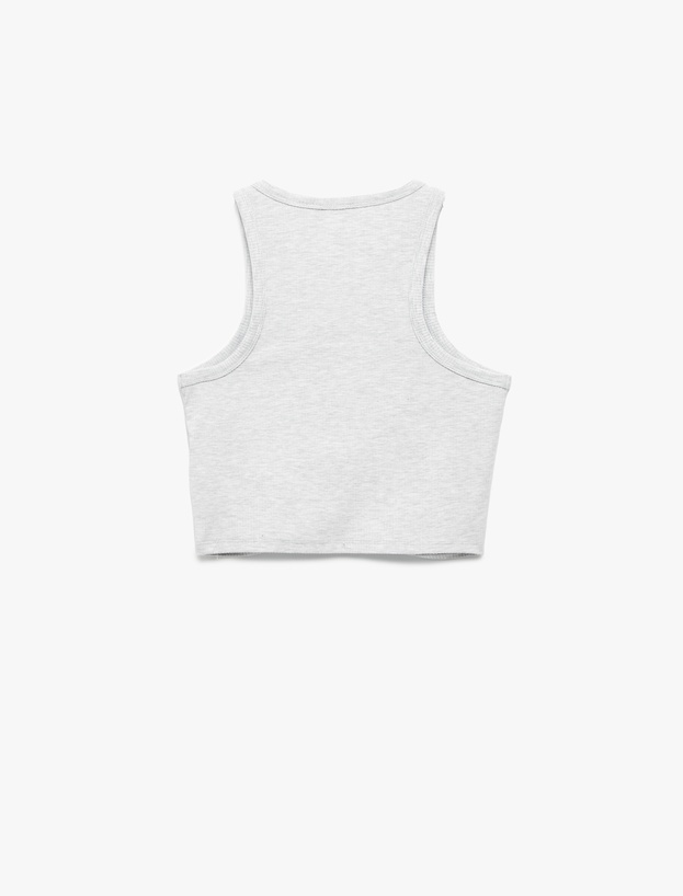 Slim Fit Nakış Detaylı Crop Halter Yaka Atlet Pijama Üstü_1