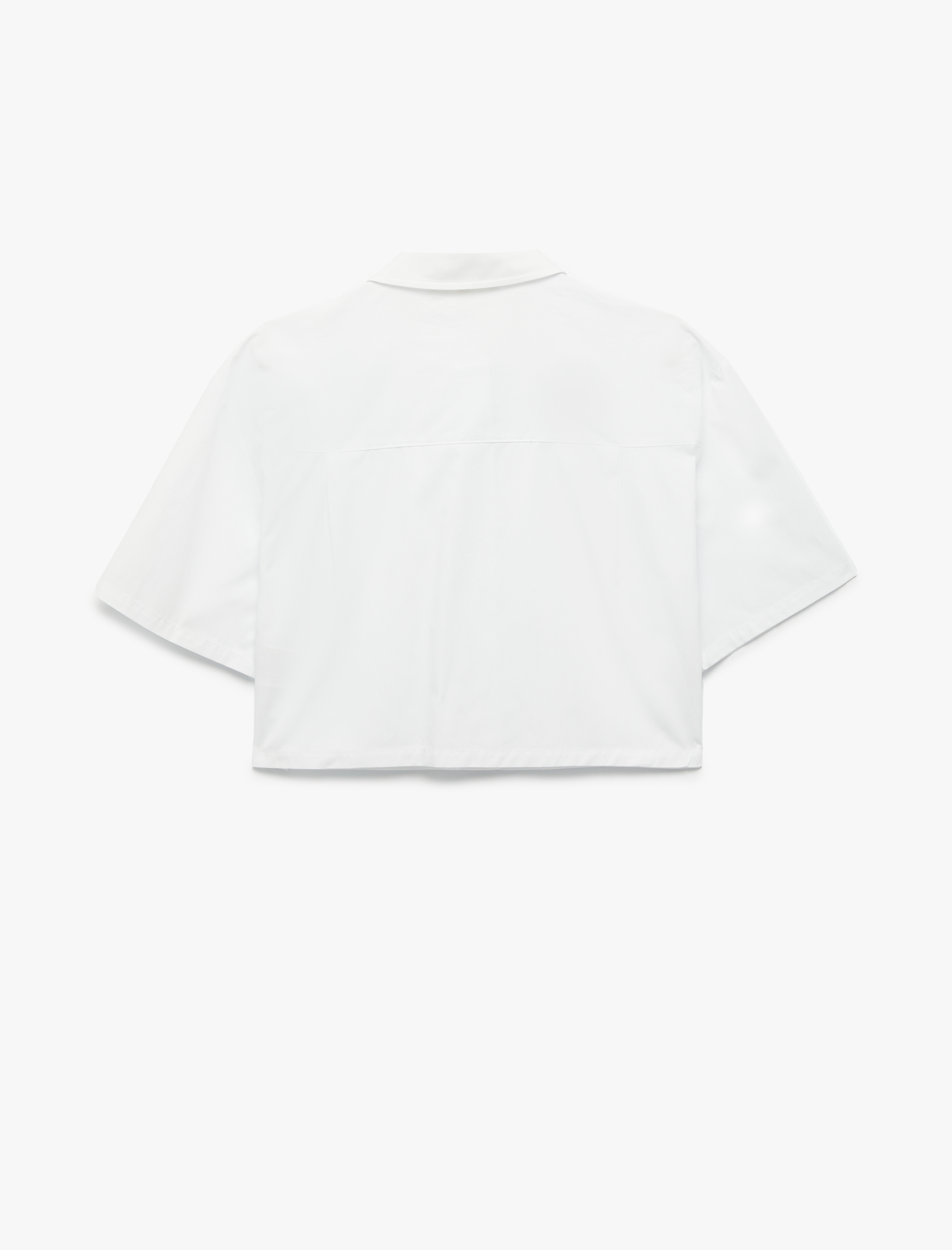   Pamuklu Kısa Kollu Klasik Yaka Crop Poplin Gömlek