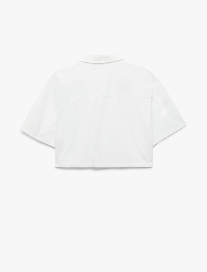  Pamuklu Kısa Kollu Klasik Yaka Crop Poplin Gömlek