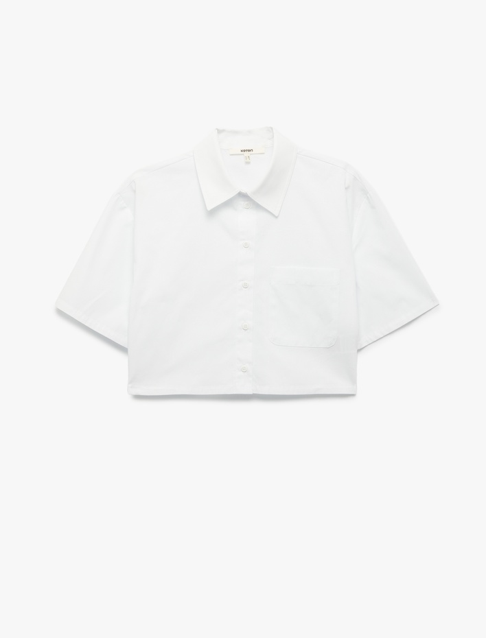  Pamuklu Kısa Kollu Klasik Yaka Crop Poplin Gömlek