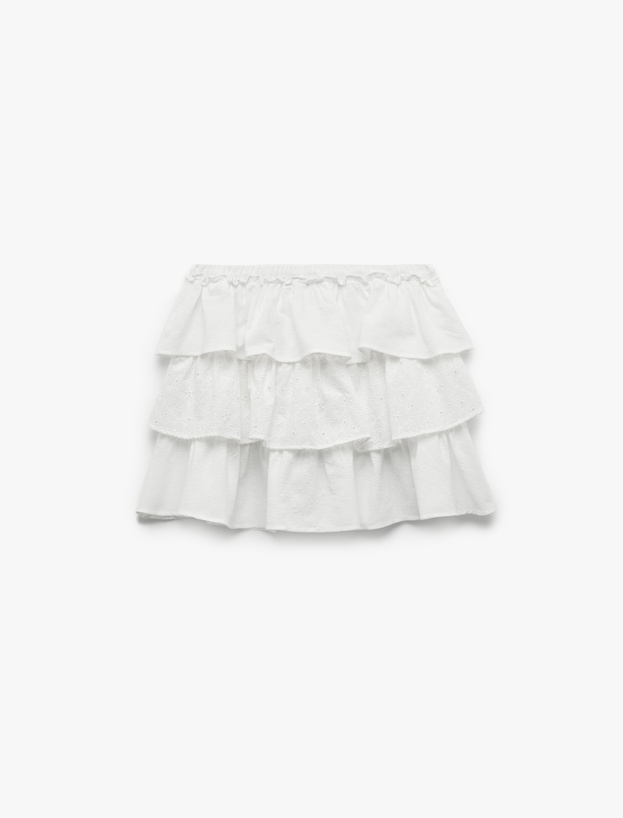 Koton X İnji - Beli Bağcıklı Katlı Viskon Karışımlı Volanlı Fisto Mini Etek_1