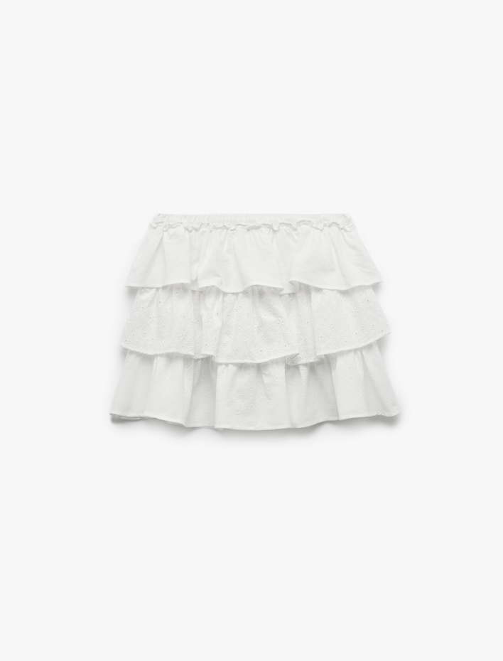  Koton X İnji - Beli Bağcıklı Katlı Viskon Karışımlı Volanlı Fisto Mini Etek