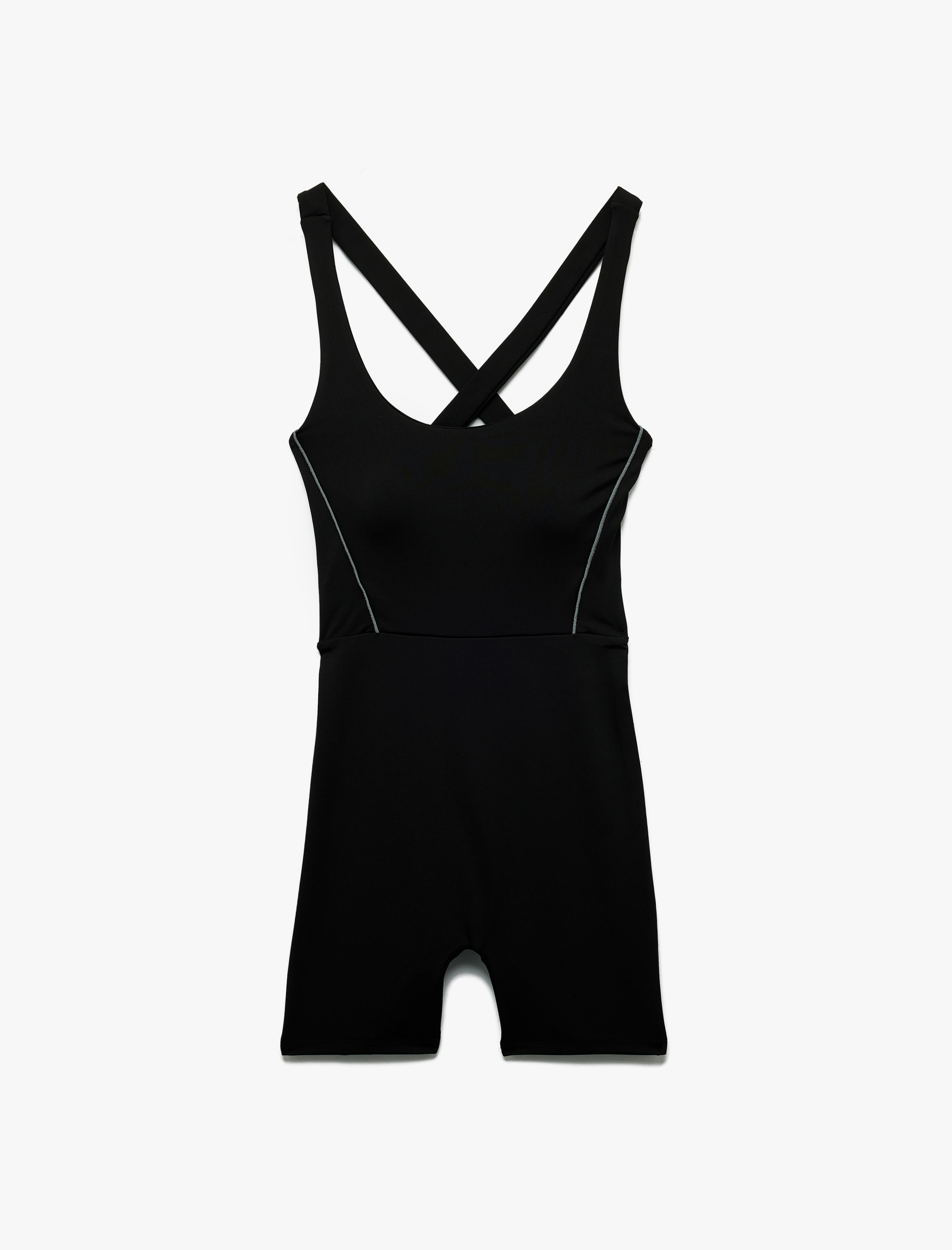   Ekstra Yüksek Bel Slim Fit Çapraz Askılı Kısa Spor Tulum