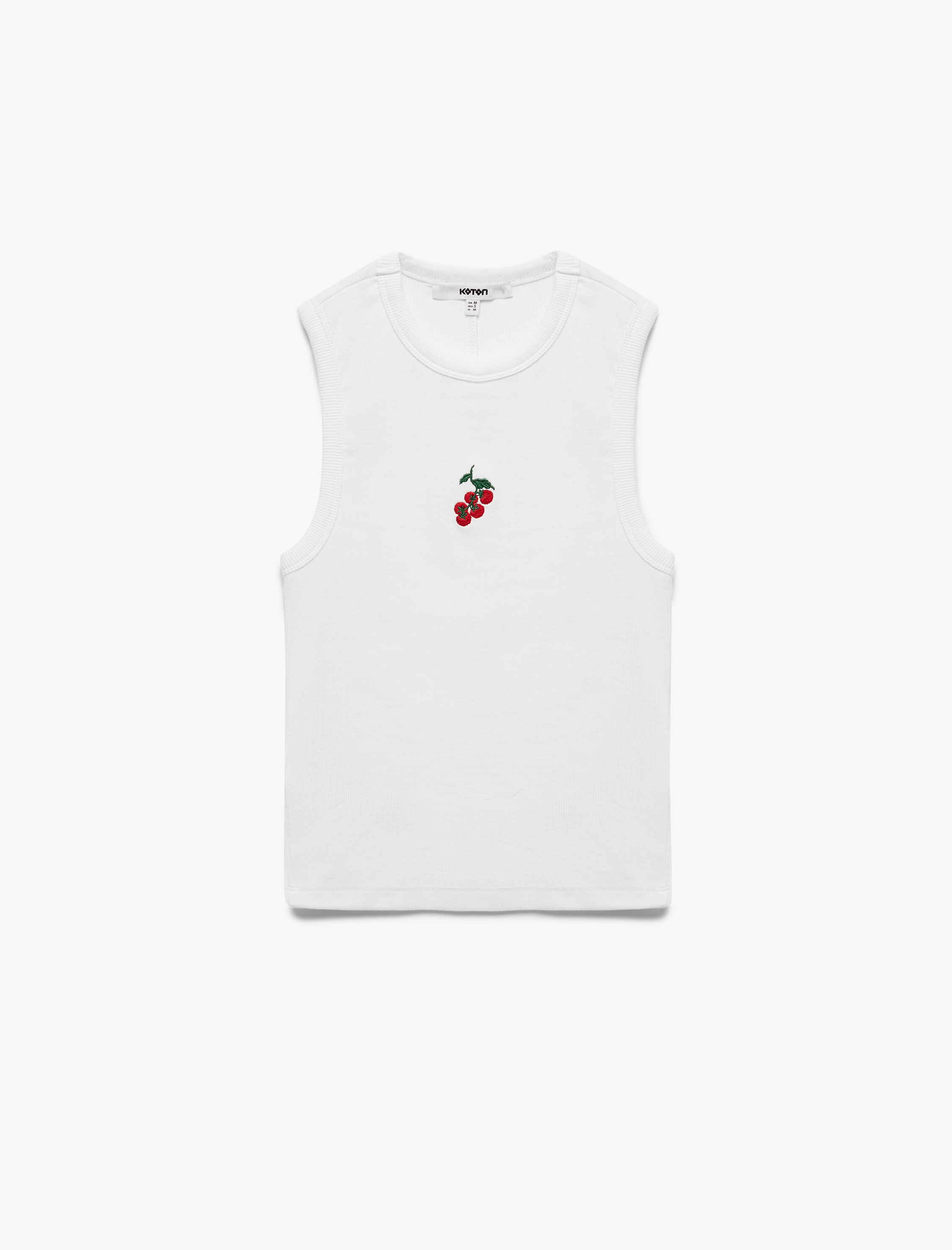   Pamuklu Slim Fit Bisiklet Yaka Domates Nakış Detaylı Kolsuz Tişört