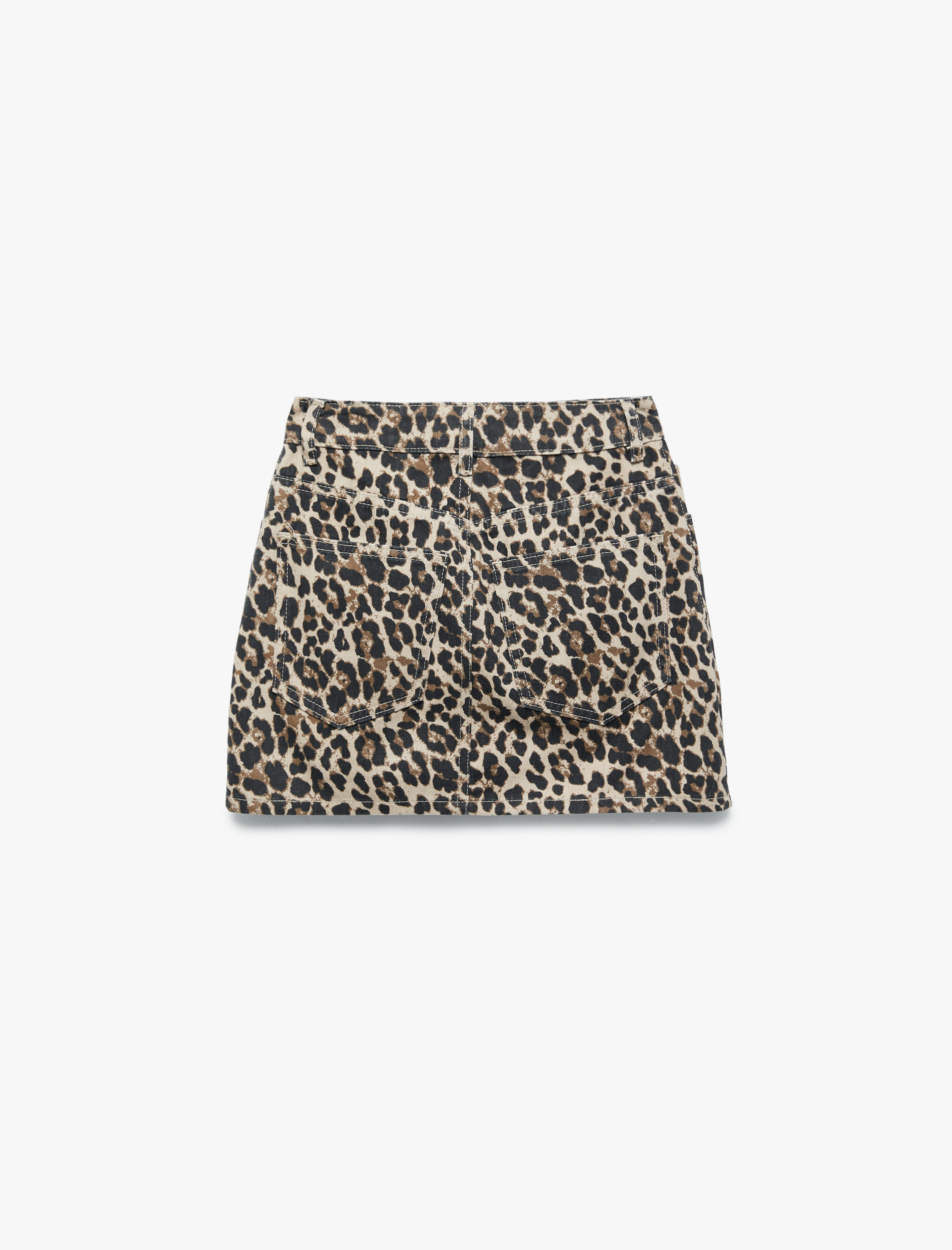   Koton X Zeynep Bastık - Düğmeli Cepli Taş Detaylı Mini Denim Leopar Etek