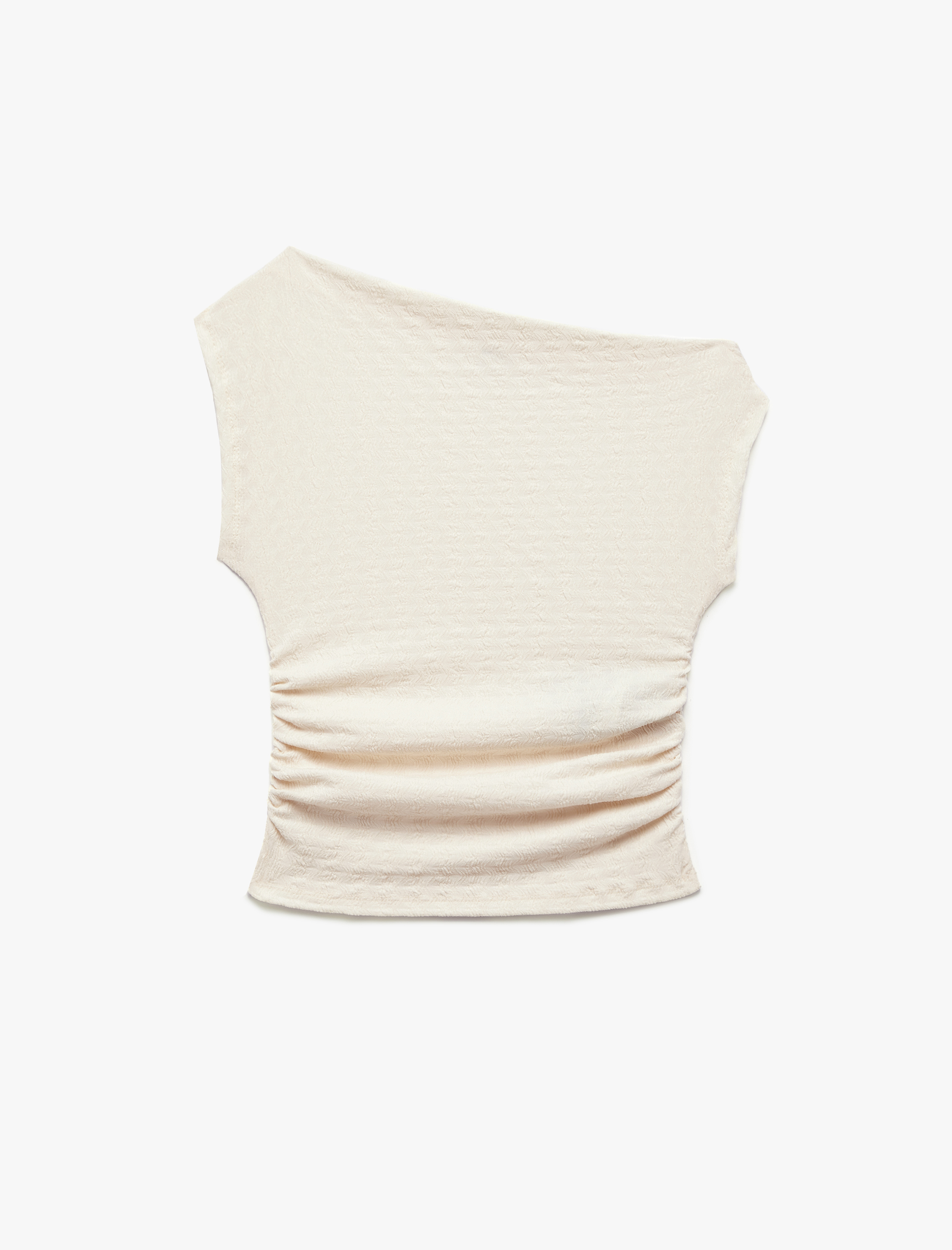   Bürümcük Kumaş Dokulu Drapeli Kayık Yaka Kolsuz Bluz