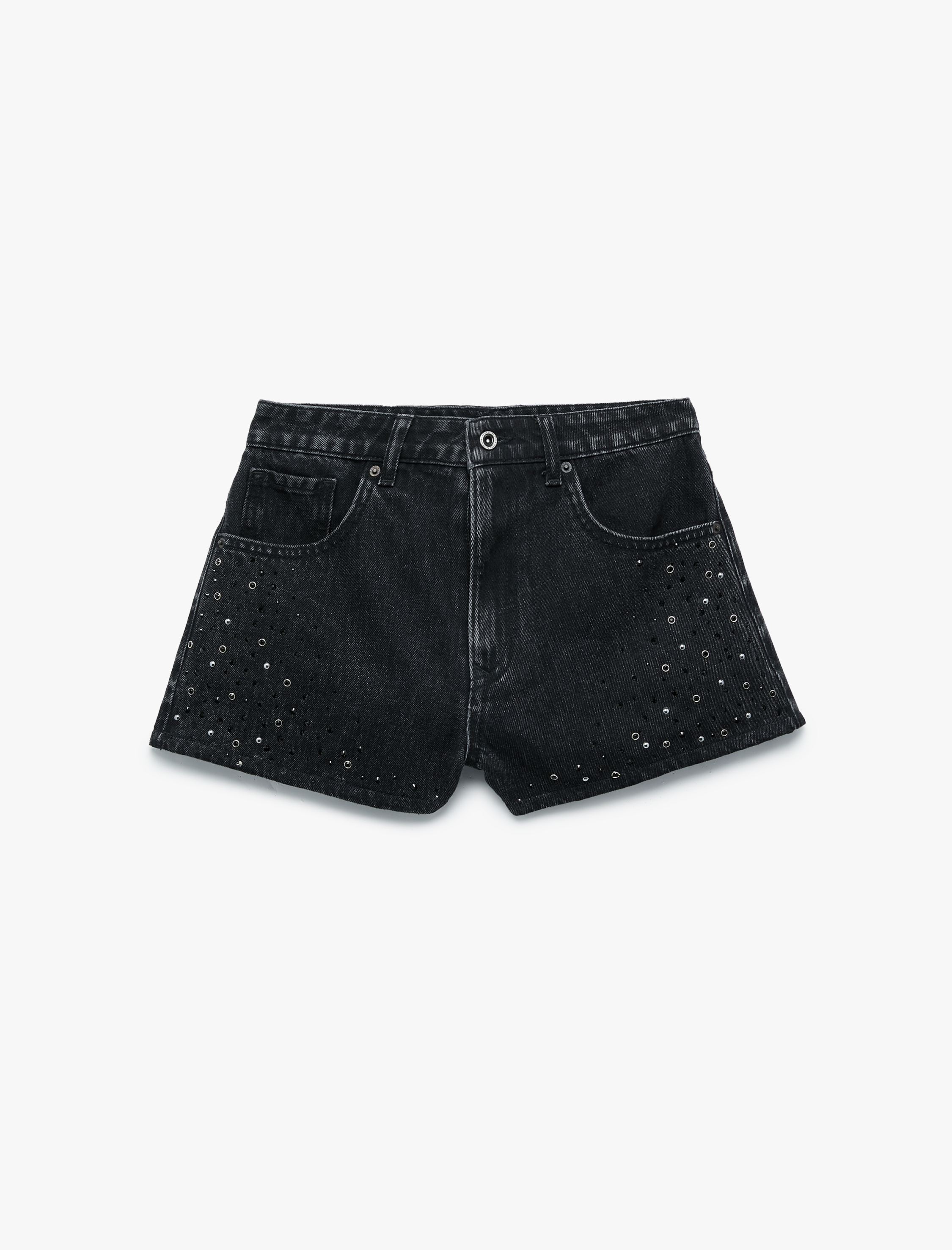   Koton X Zeynep Bastık - Düğmeli Cep Detaylı Taşlı Mini Denim Şort