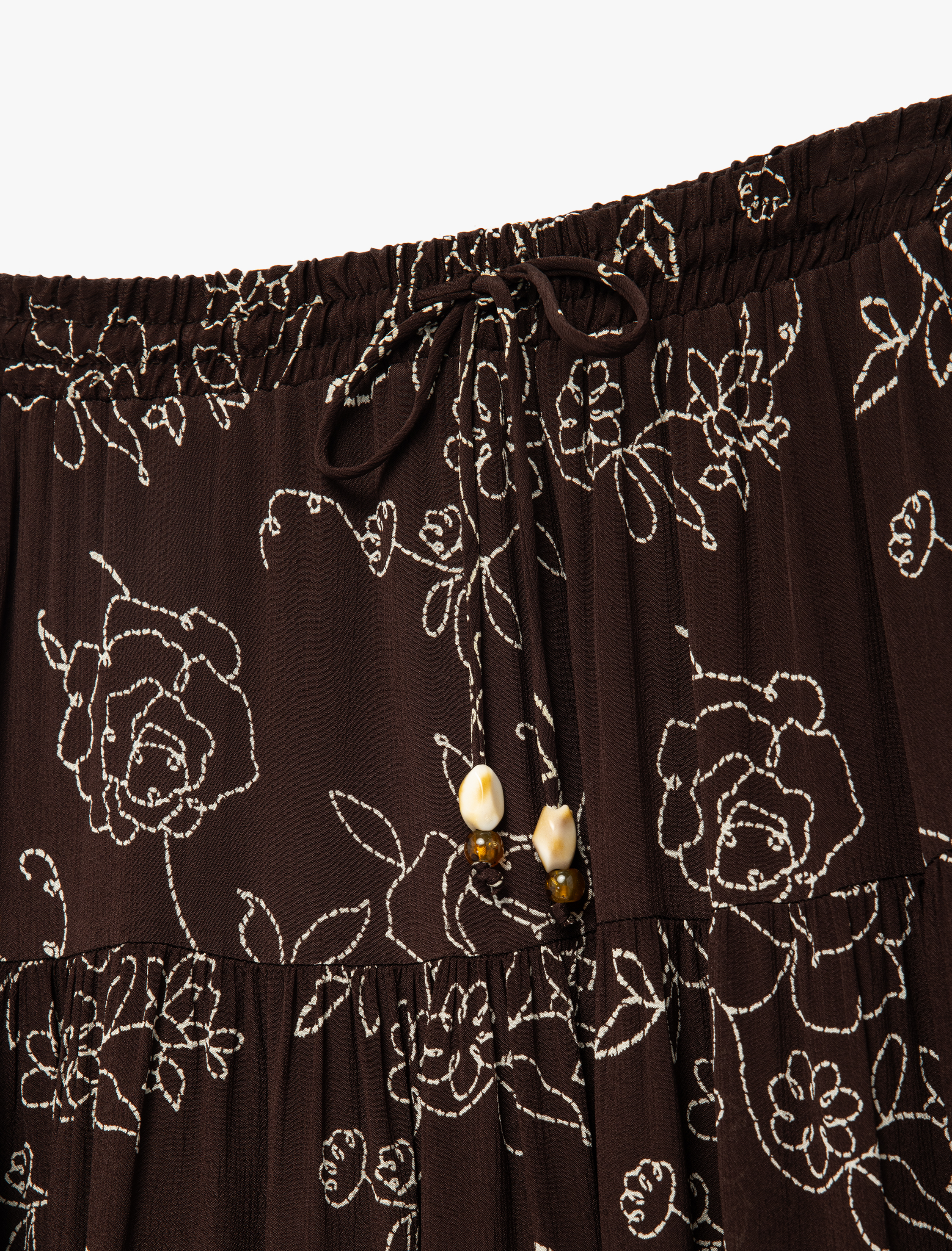   Viskon Krinkle Kumaş Rahat Kalıp Beli Lastikli Katlı Midi Çiçekli Kloş Etek