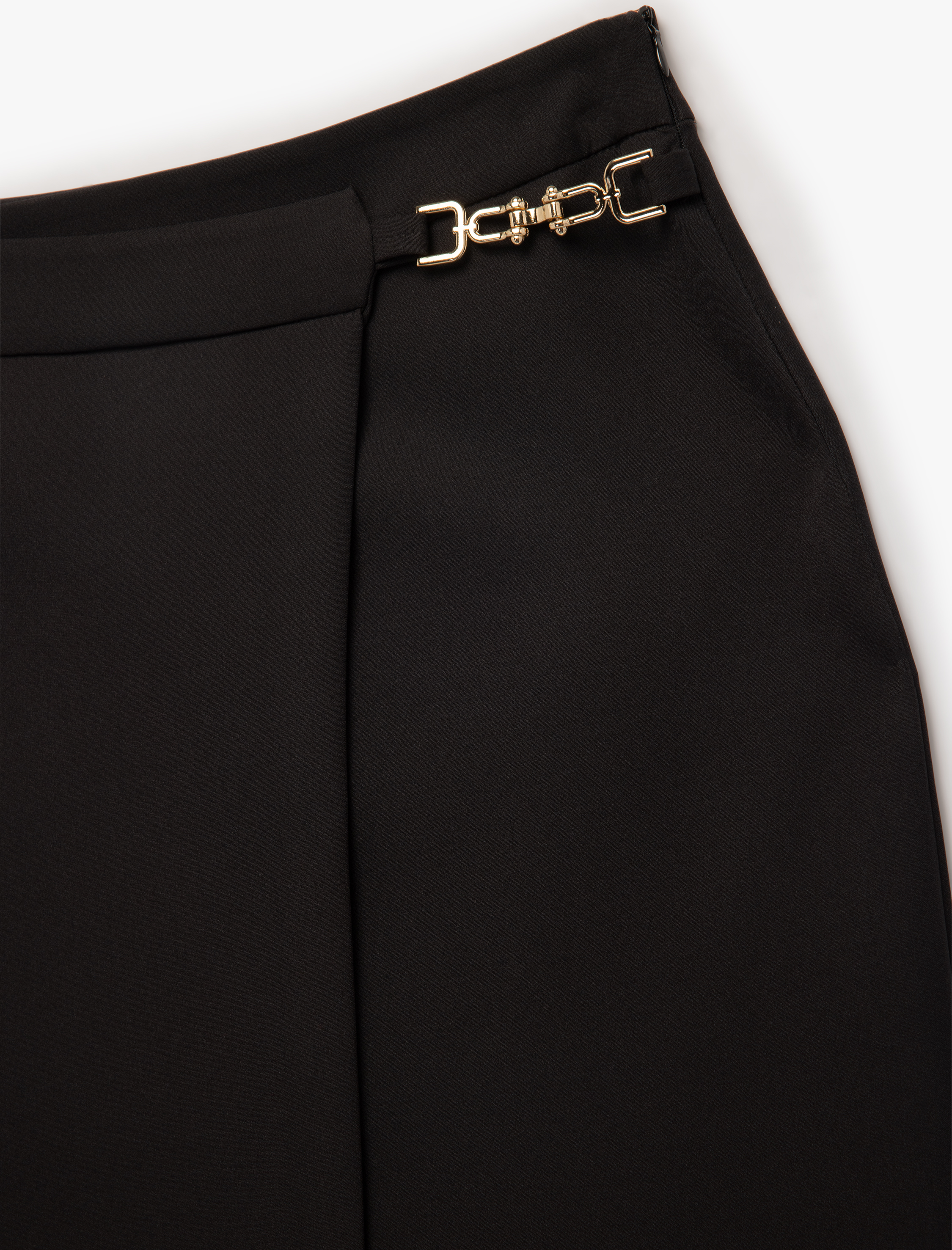   Metal Aksesuar Detaylı Midi Kruvaze Kalem Etek