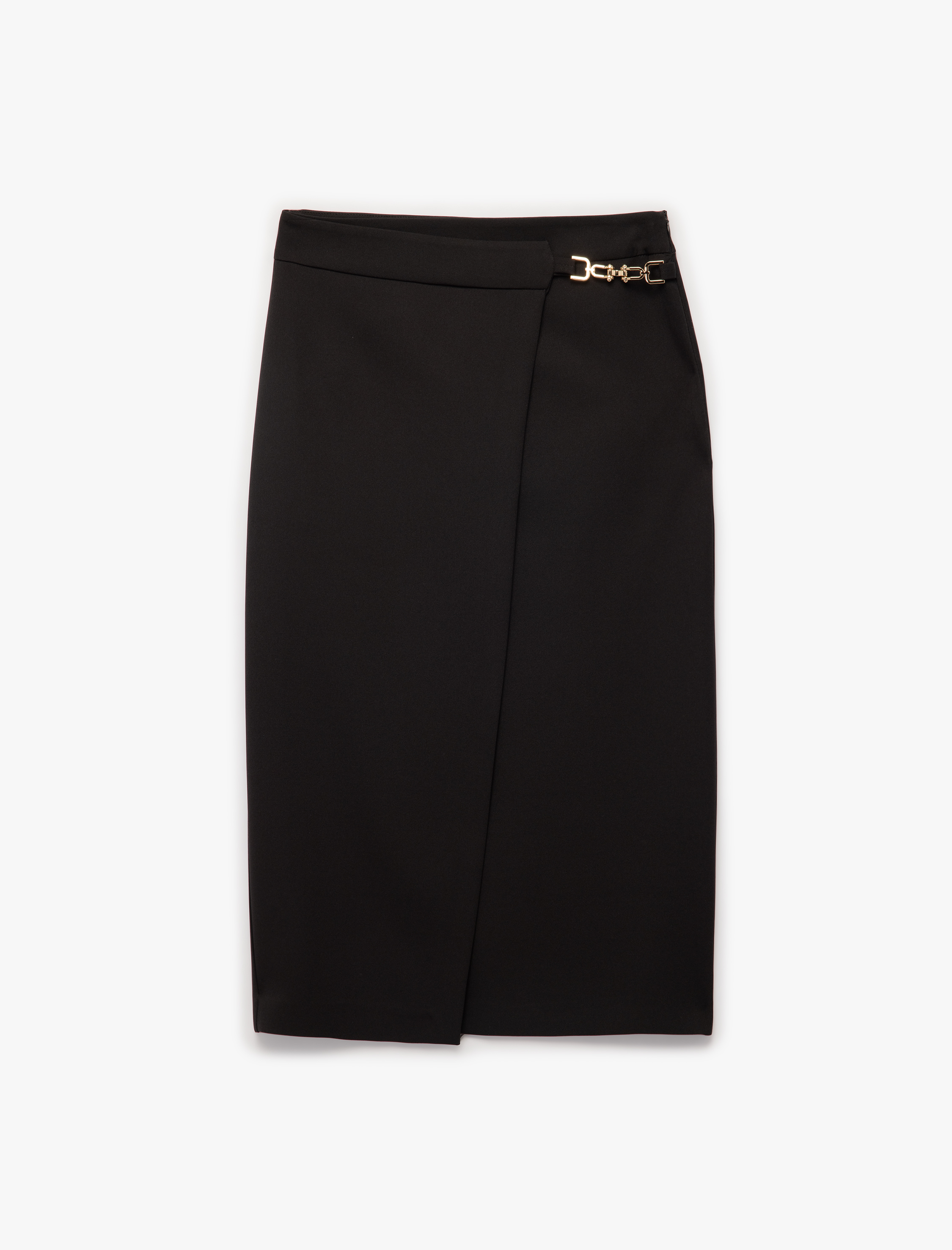   Metal Aksesuar Detaylı Midi Kruvaze Kalem Etek