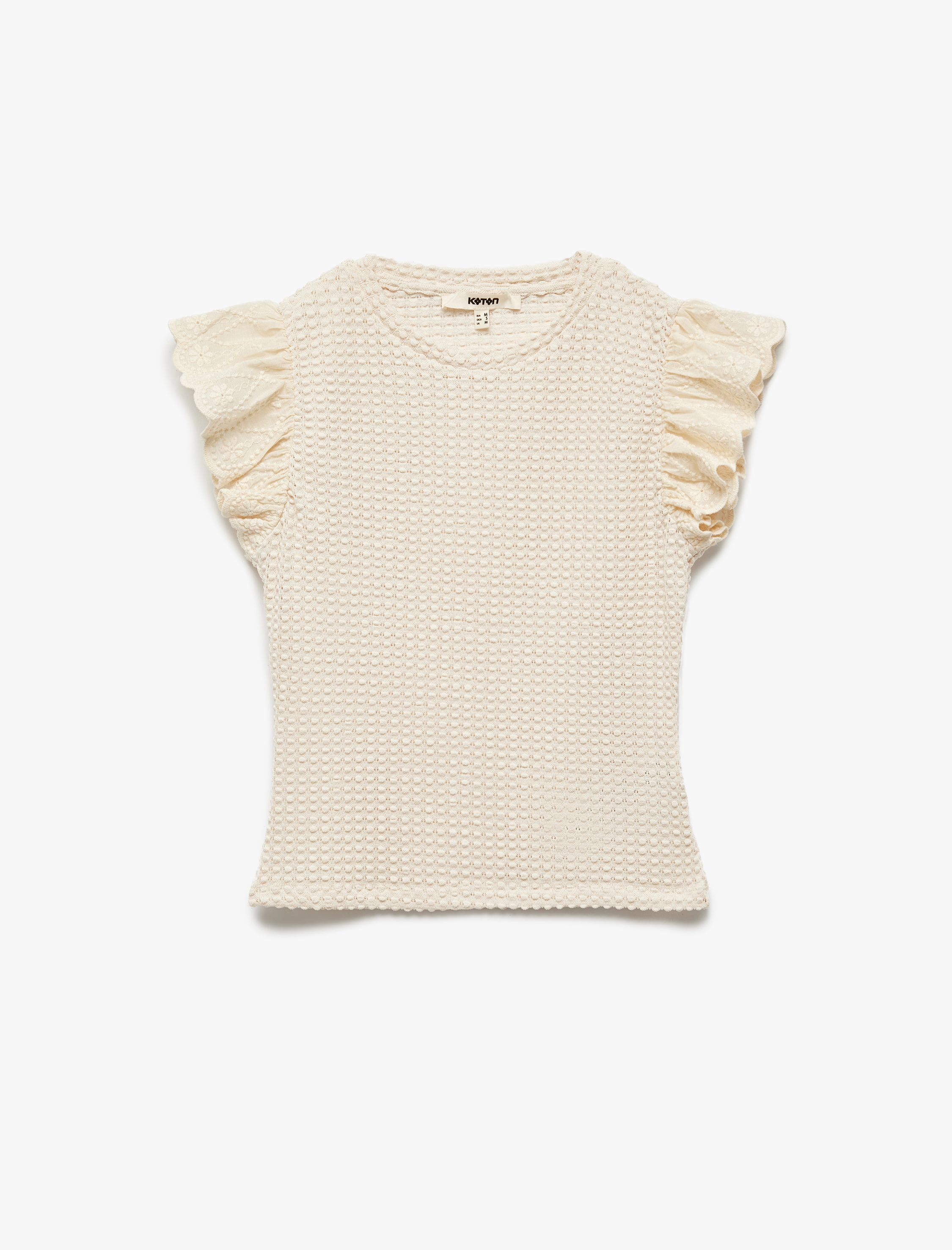   Fistolu Brode Detaylı Bisiklet Yaka Karpuz Kol Fırfırlı Bluz