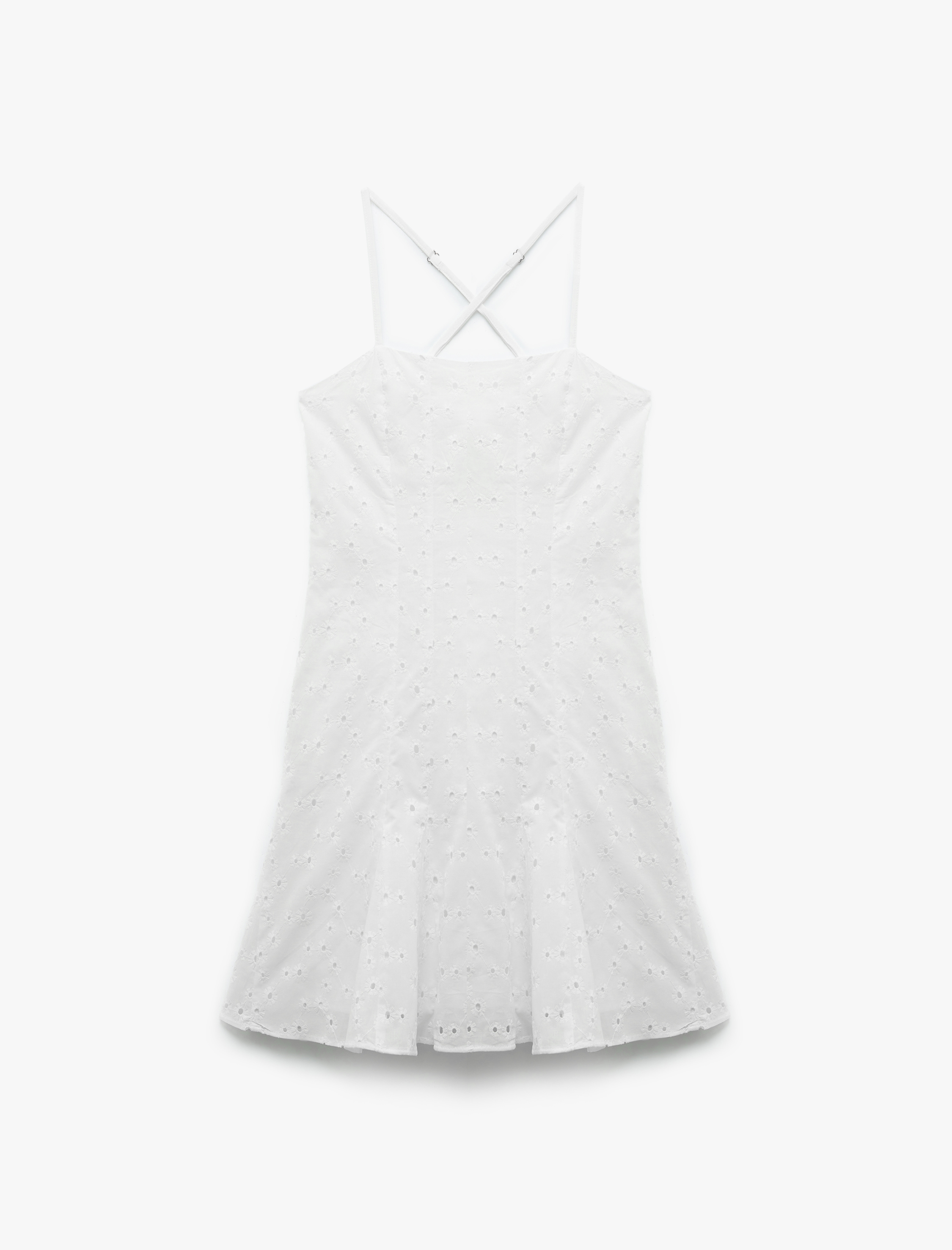   Poplin Dar Kesim Çapraz İp Askılı Pileli Mini Fisto Elbise