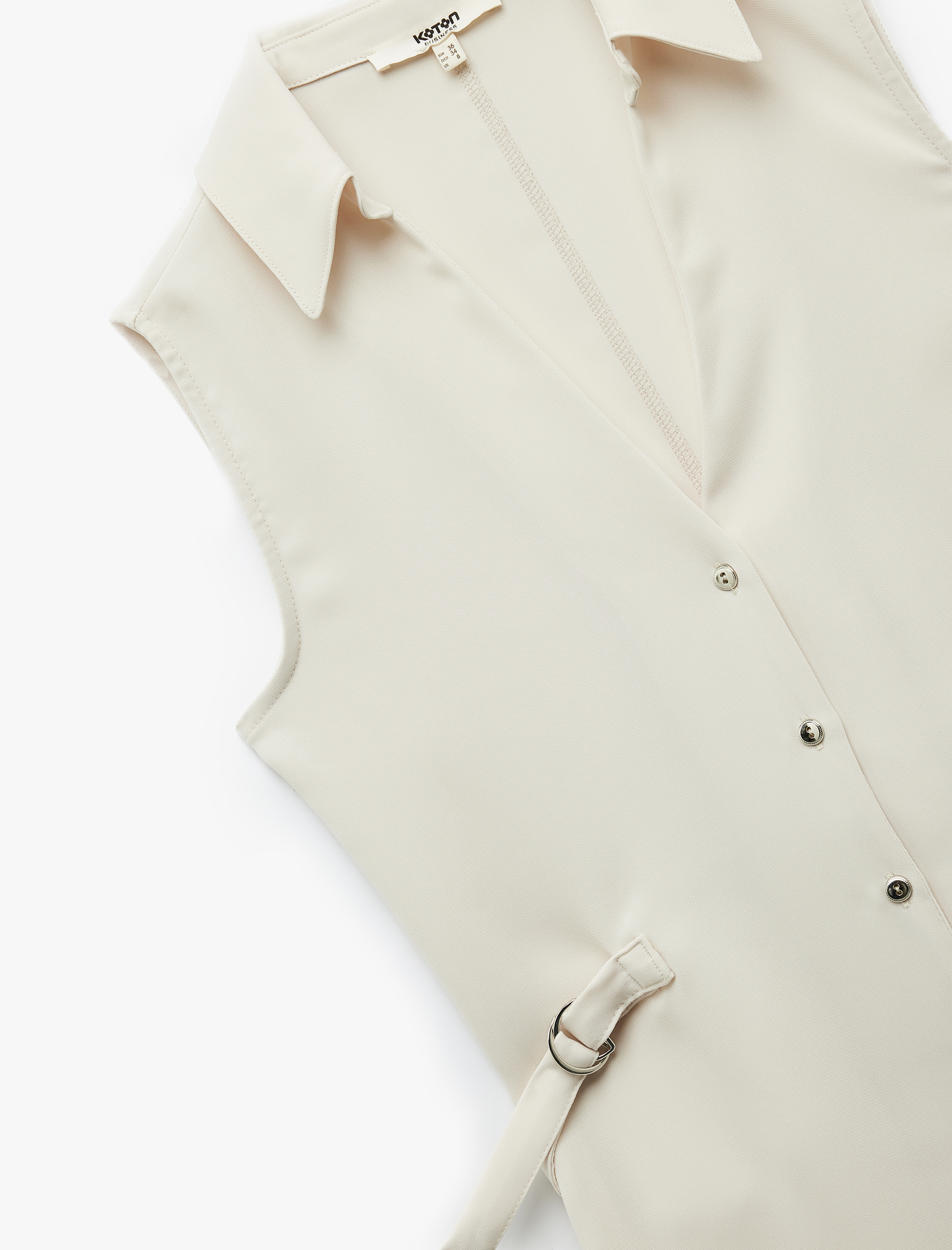 Krep Kumaş Kemer Detaylı Kolsuz Gömlek