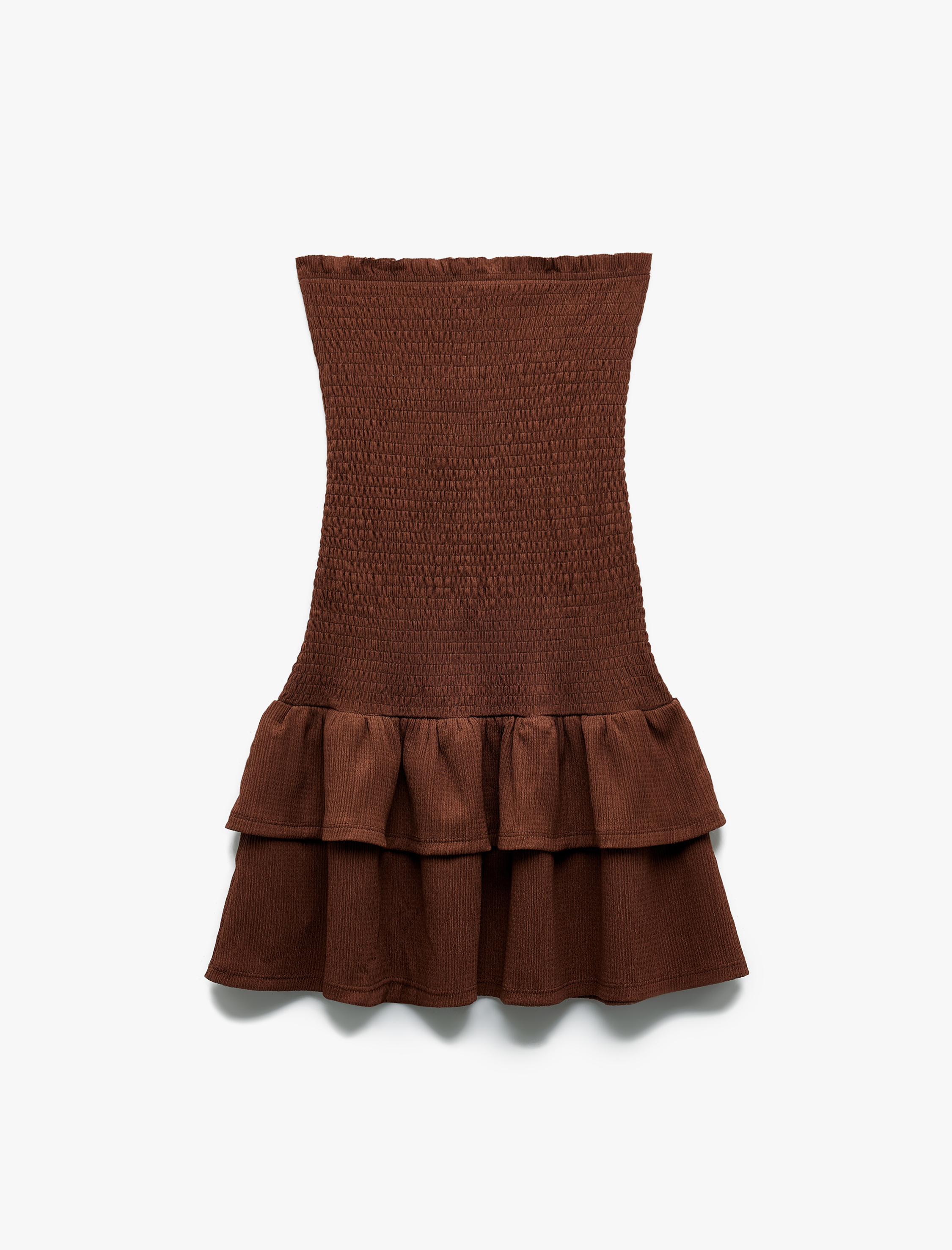   Straplez Yaka Kolsuz Gipeli Katlı Volanlı Slip Mini Elbise