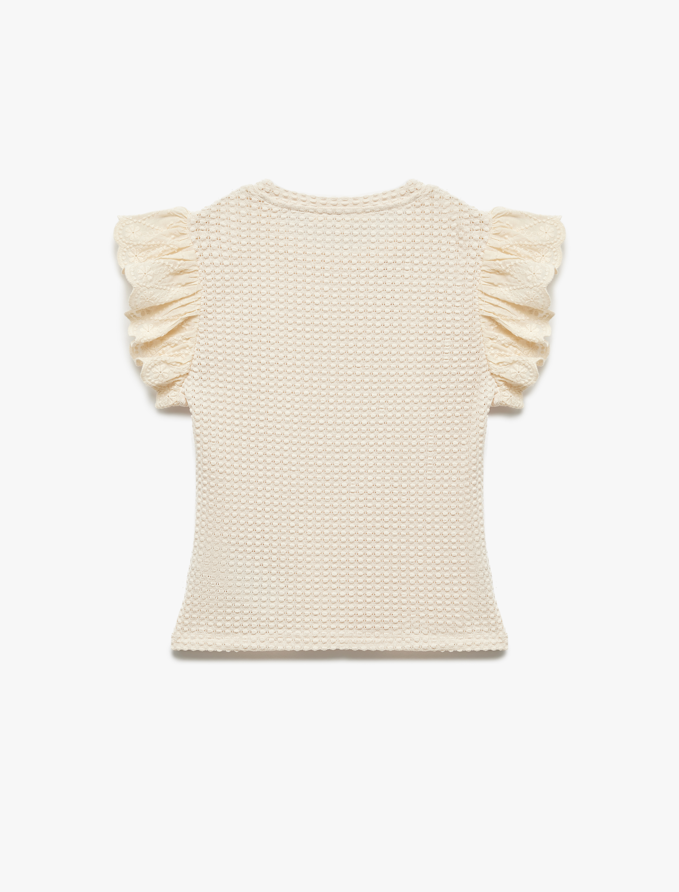   Fistolu Brode Detaylı Bisiklet Yaka Karpuz Kol Fırfırlı Bluz