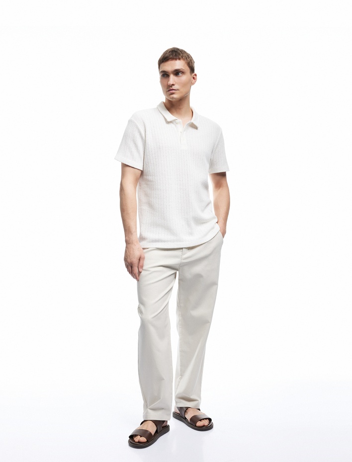 Regular Fit Kısa Kollu Dokulu Polo Yaka Tişört