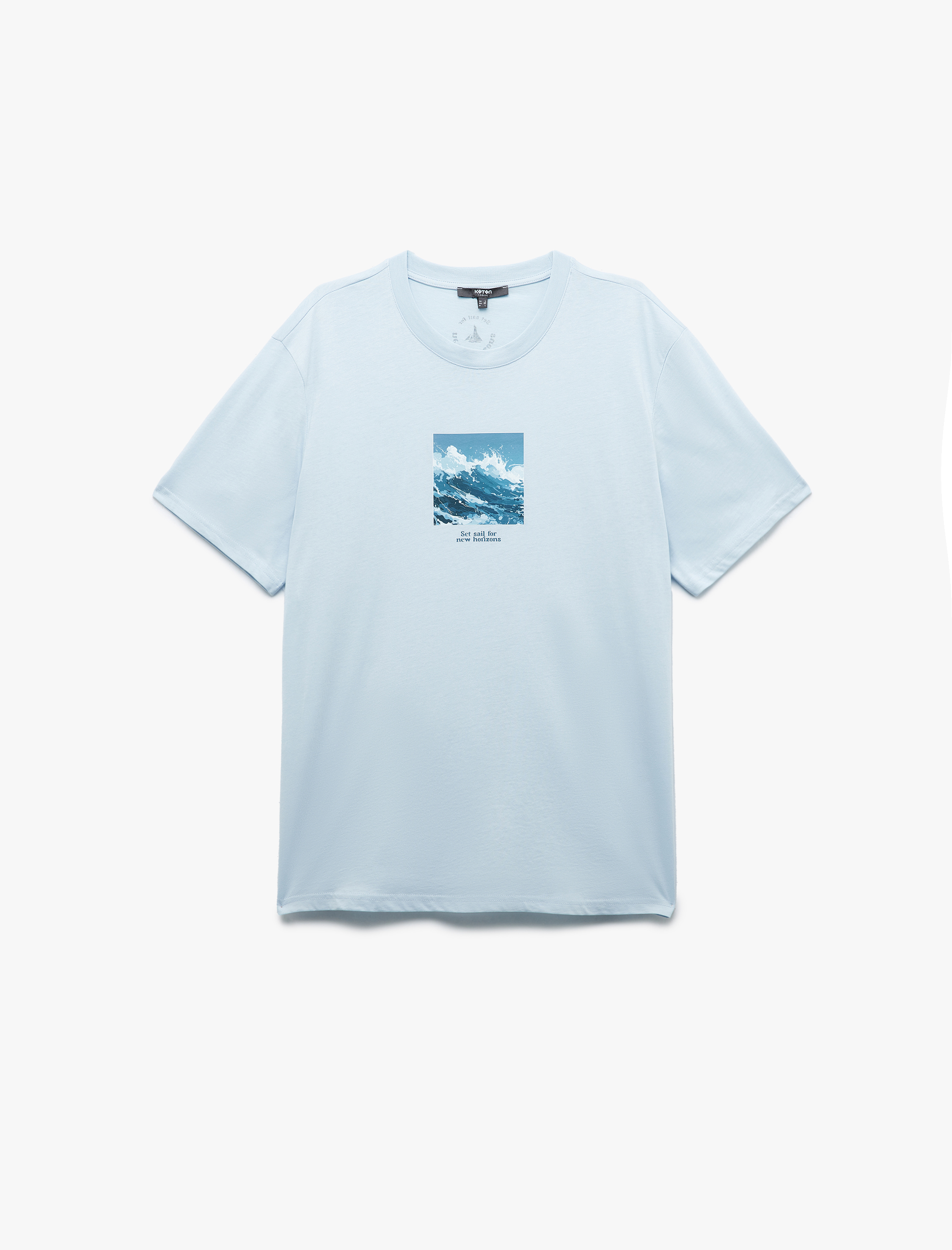   Regular Fit Kısa Kollu Dikiş Detaylı Bisiklet Yaka Pamuklu Baskılı Tişört