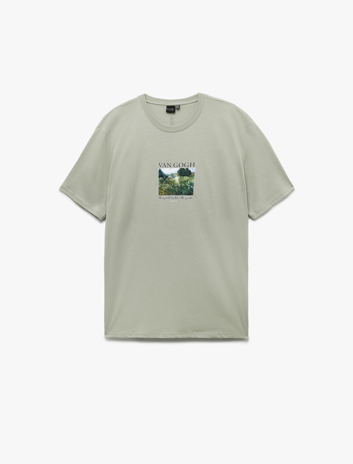  Regular Fit Kısa Kollu Bisiklet Yaka Pamuklu Lisanslı Van Gogh Baskılı Tişört