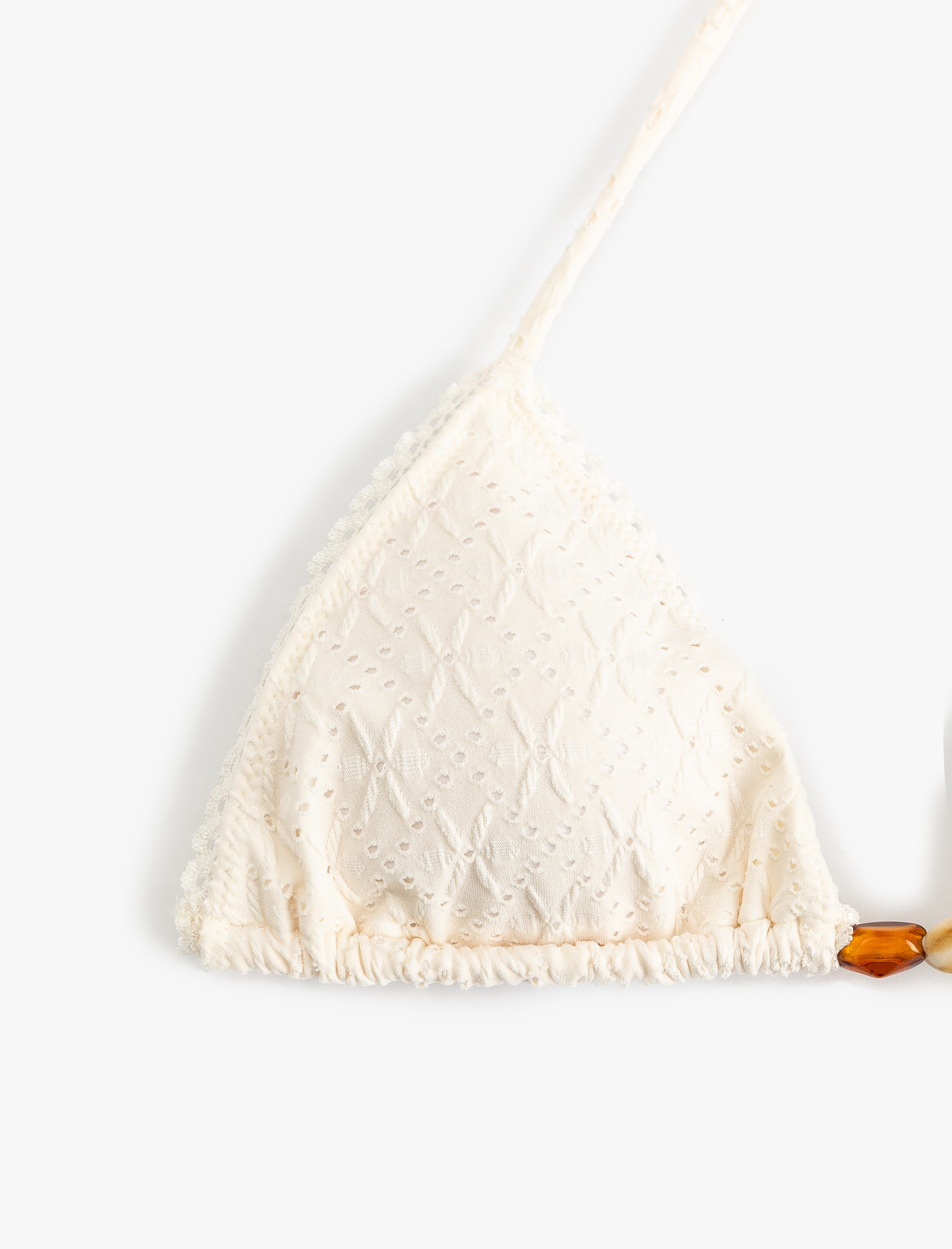   Aksesuarlı Brodeli Üçgen Bikini Üstü