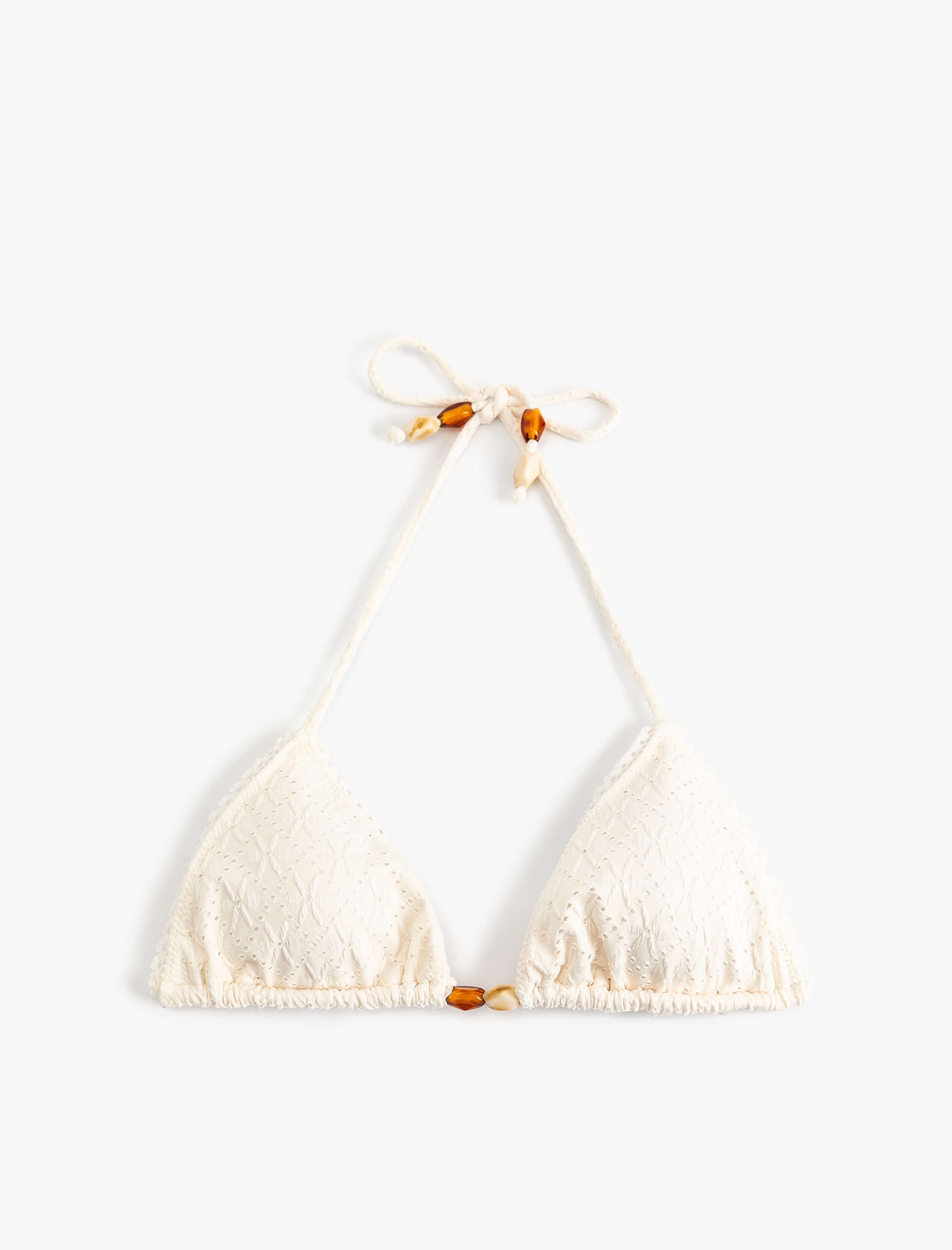   Aksesuarlı Brodeli Üçgen Bikini Üstü