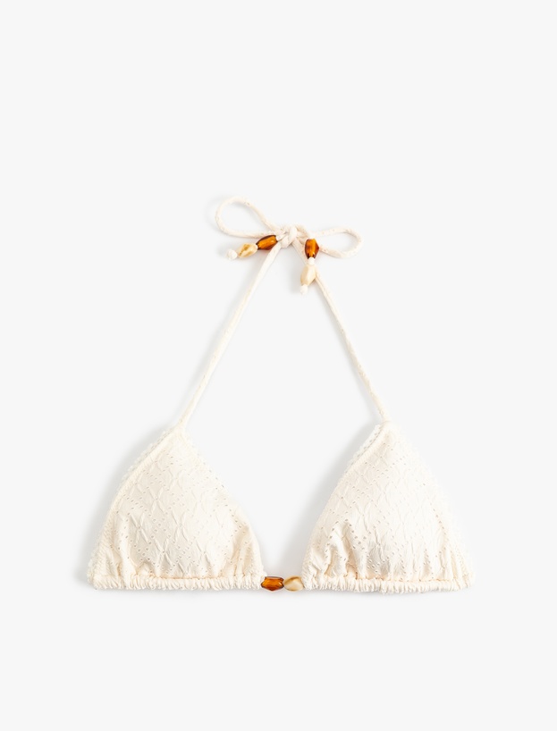 Aksesuarlı Brodeli Üçgen Bikini Üstü_1