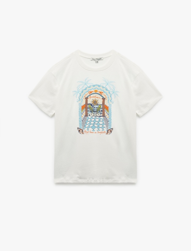 Koton X Şahika Ercümen - Pamuklu Kısa Kollu Bisiklet Yaka Baskılı Oversize Tişört_0