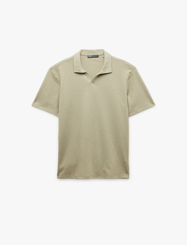 Pamuklu Regular Fit V Polo Yaka Kısa Kollu Tişört_0