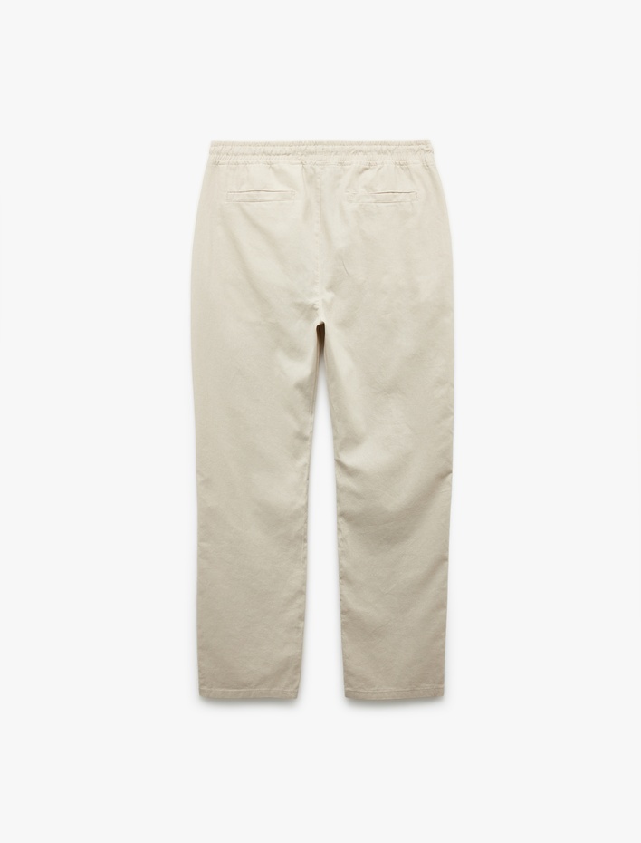  Cep Detaylı Keten Pamuk Karışımlı Beli Bağcıklı Pantolon