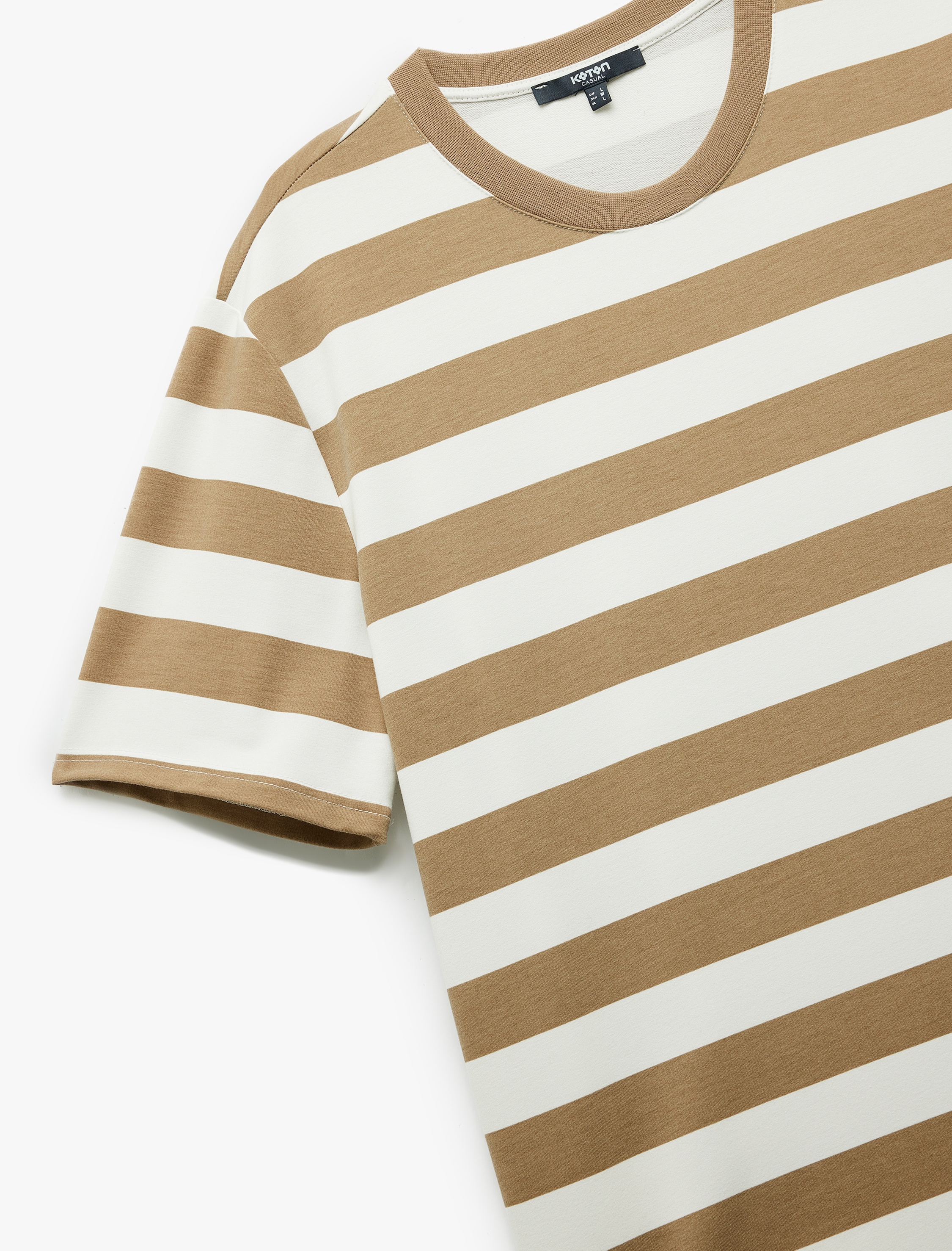   Regular Fit Kısa Kollu Tok Kumaş Çizgili Bisiklet Yaka Tişört