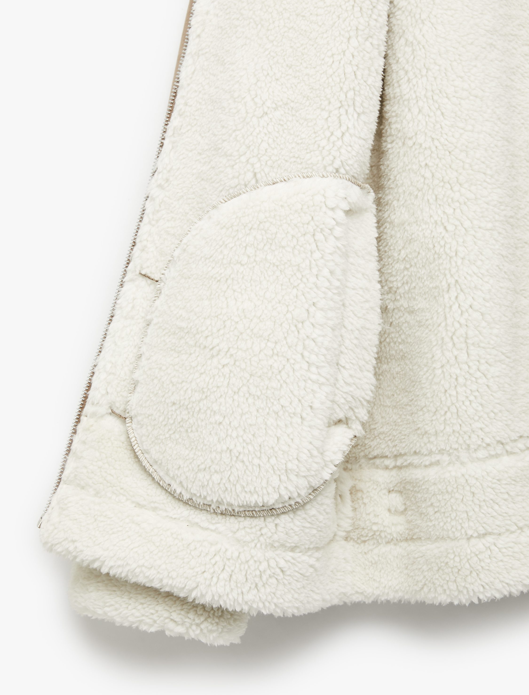   Cep Detaylı Fermuarlı Peluş Yaka Kışlık Suni Süet Ceket