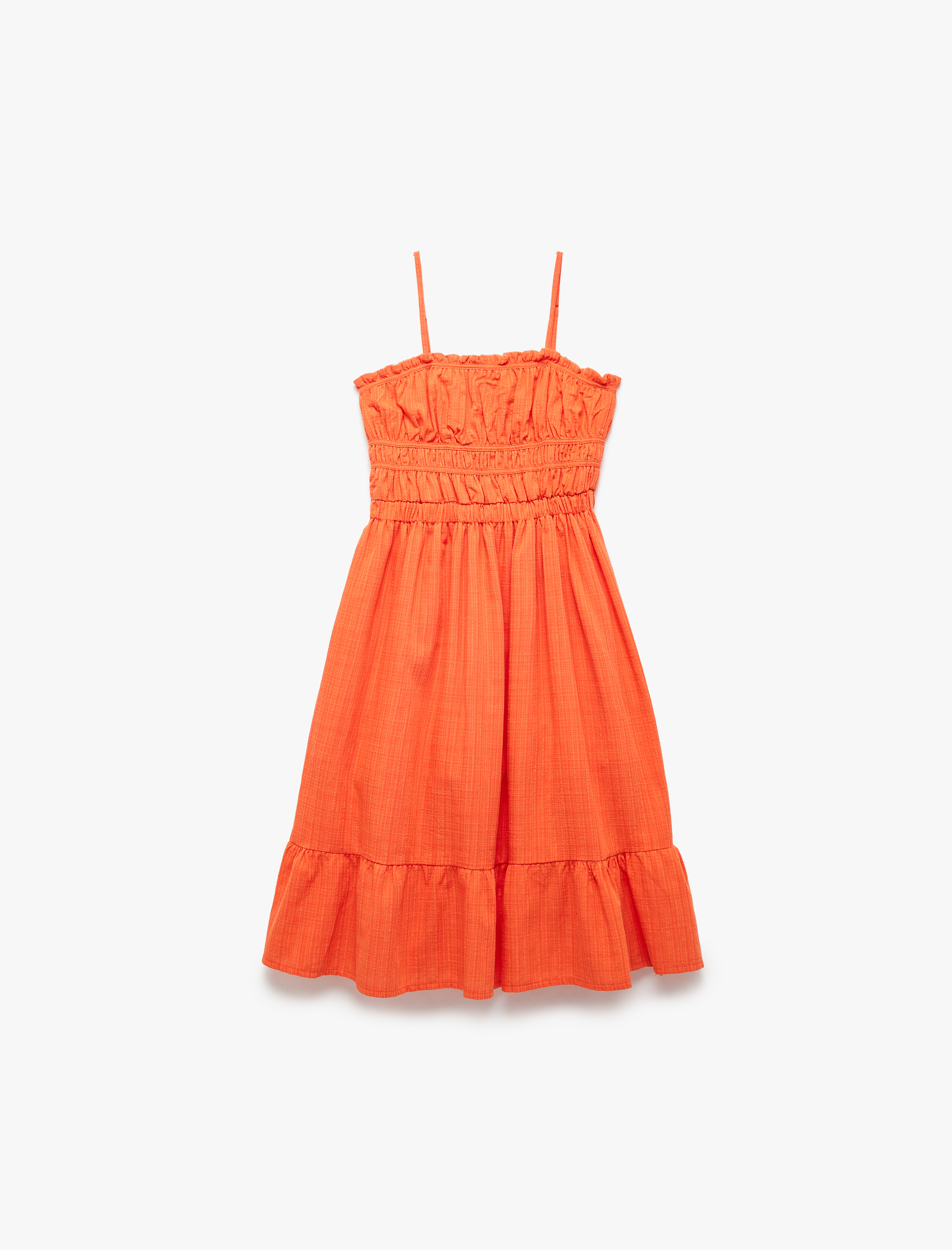  Kız Çocuk Viskon Karışımlı Pileli Gipeli Askılı Elbise