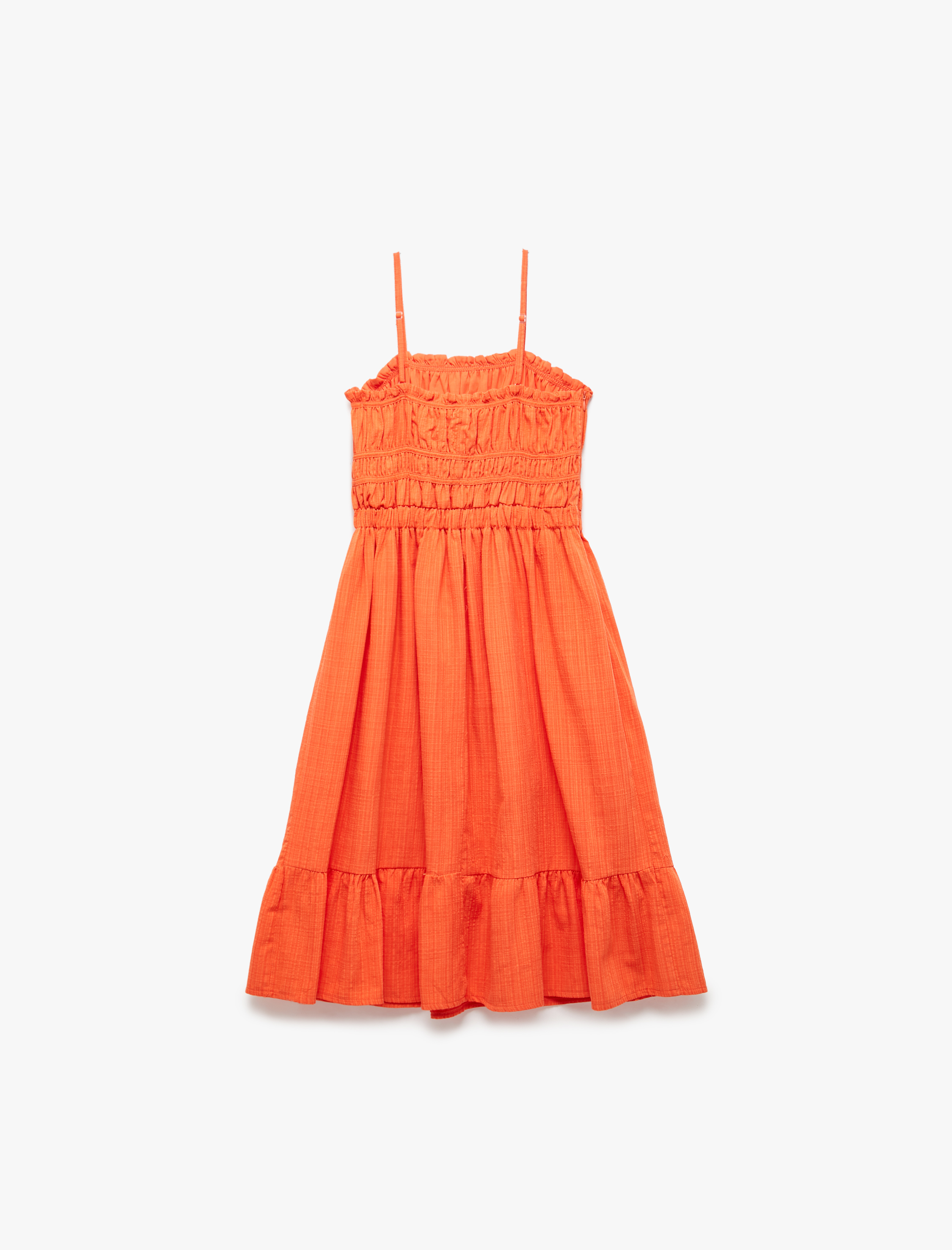  Kız Çocuk Viskon Karışımlı Pileli Gipeli Askılı Elbise