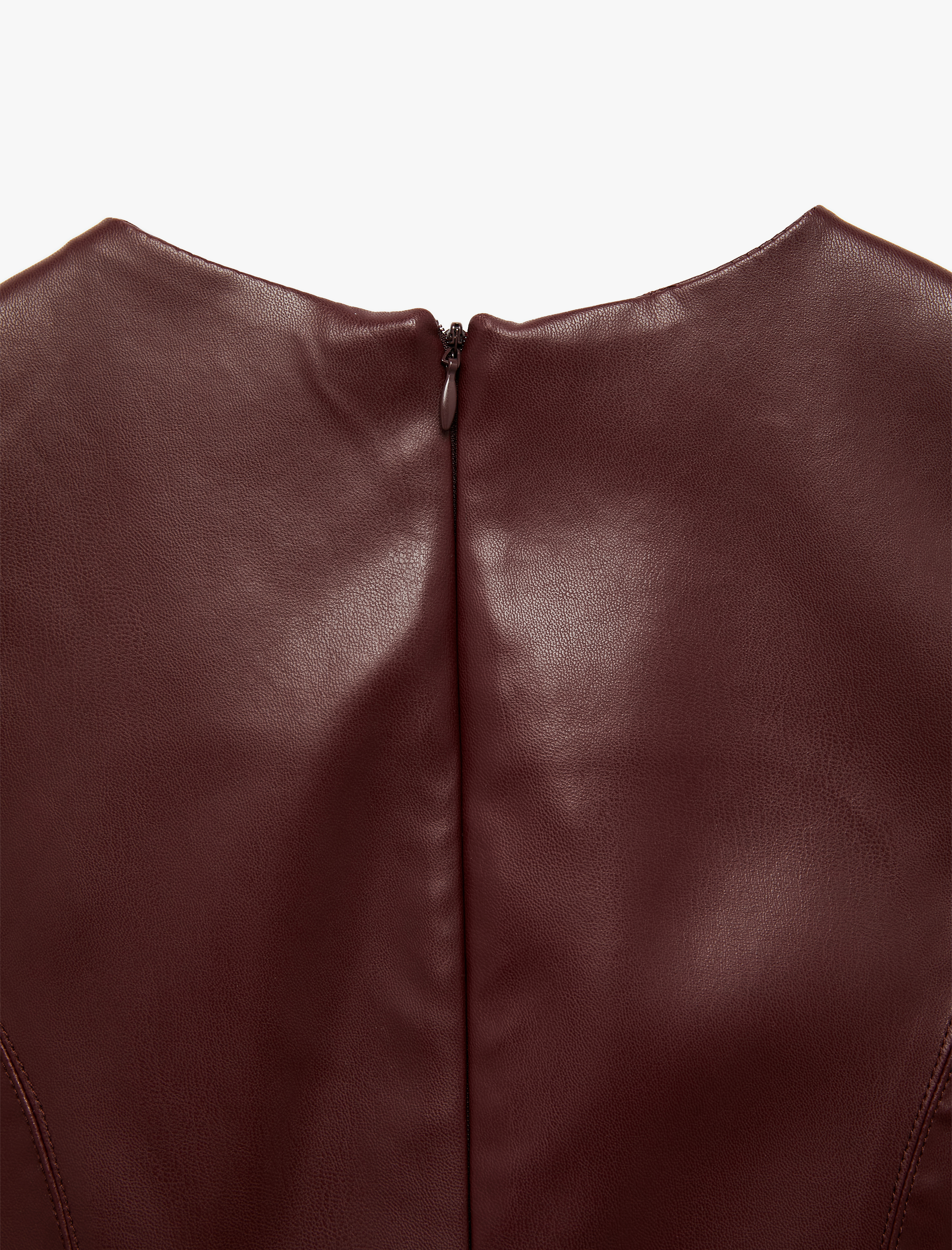   Kolsuz Bisiklet Yaka A Kesim Suni Deri Mini Elbise