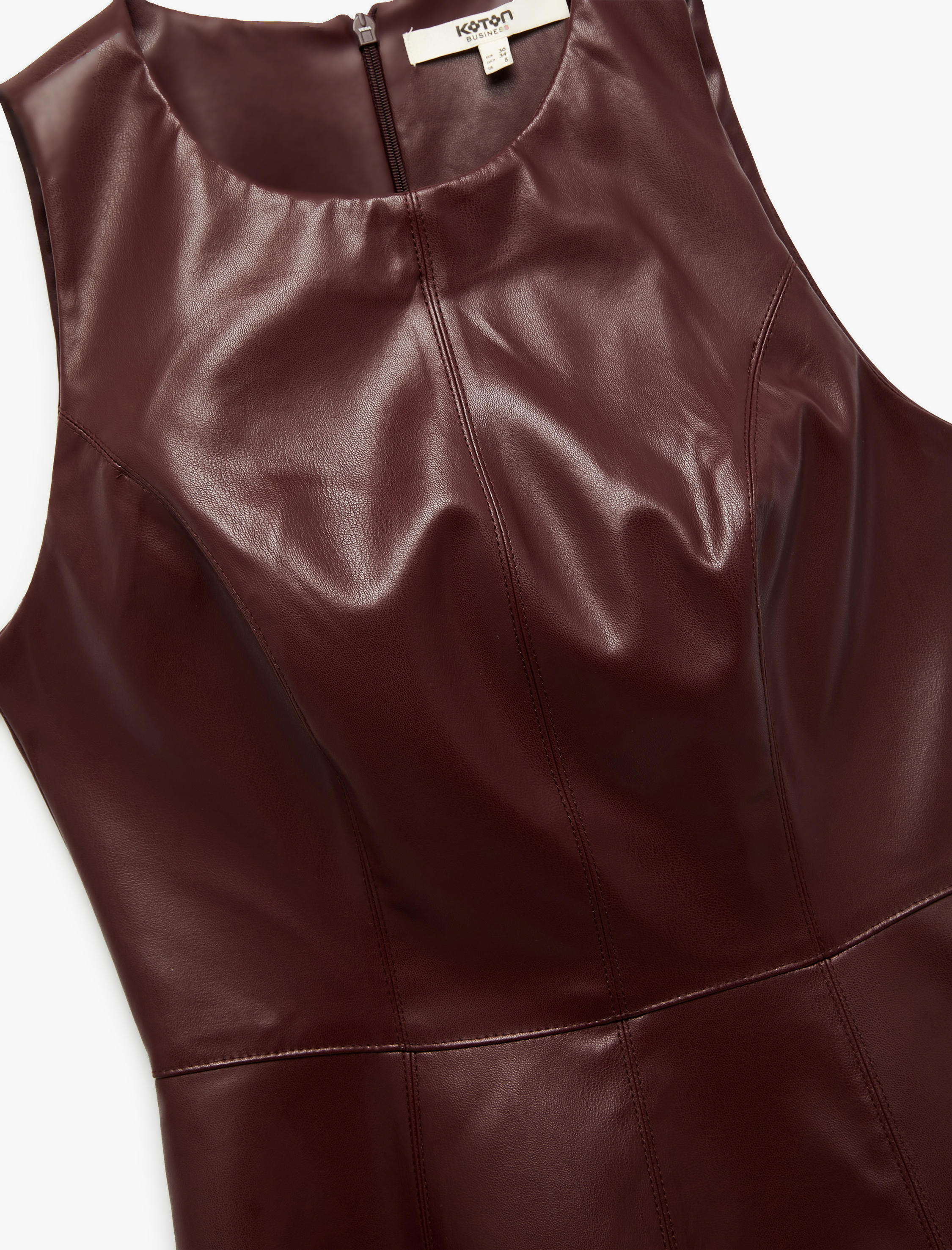   Kolsuz Bisiklet Yaka A Kesim Suni Deri Mini Elbise