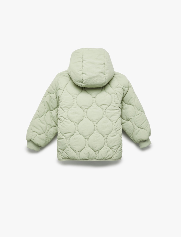 Kız Bebek Uzun Kollu Düğmeli Kapşonlu Kapitone Mont