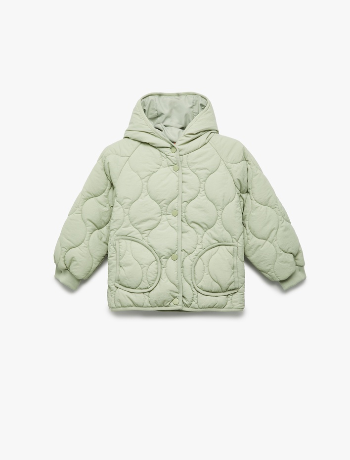 Kız Bebek Uzun Kollu Düğmeli Kapşonlu Kapitone Mont