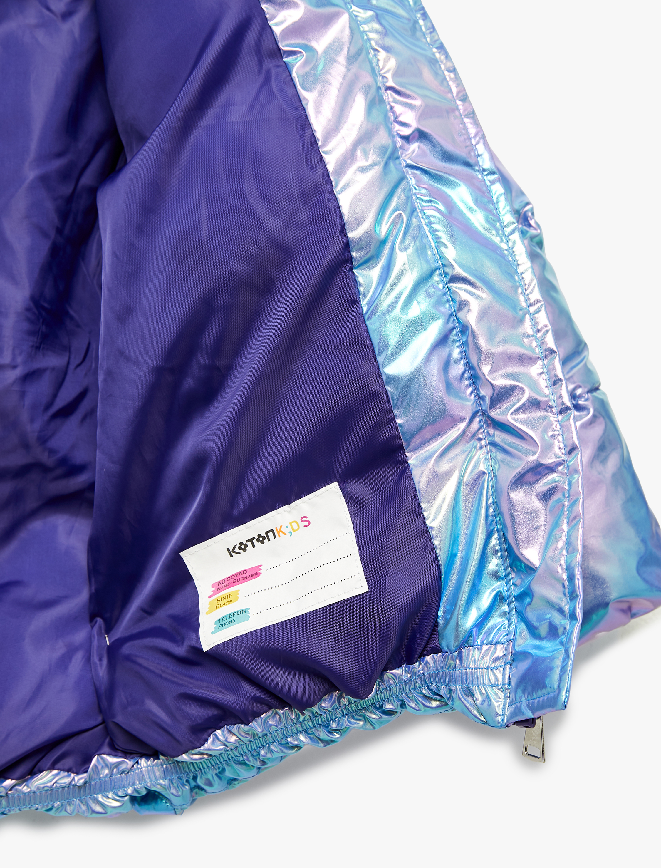  Kız Çocuk Kapşonlu Fermuarlı Parlak Şişme Mont