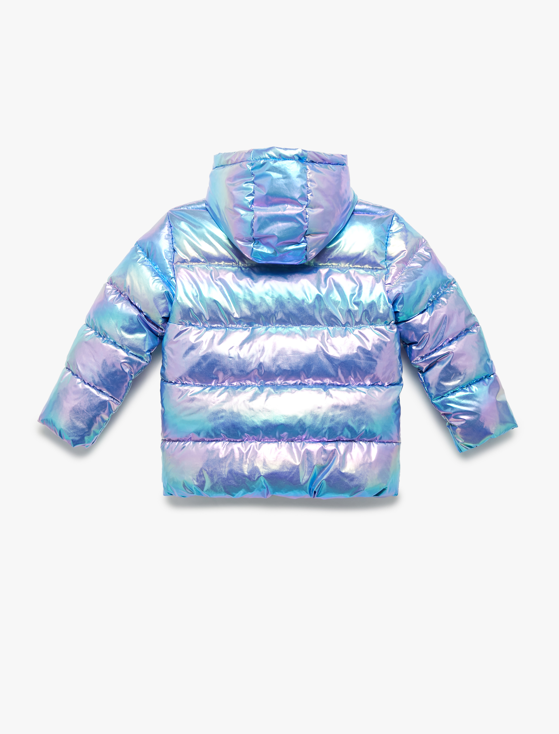  Kız Çocuk Kapşonlu Fermuarlı Parlak Şişme Mont