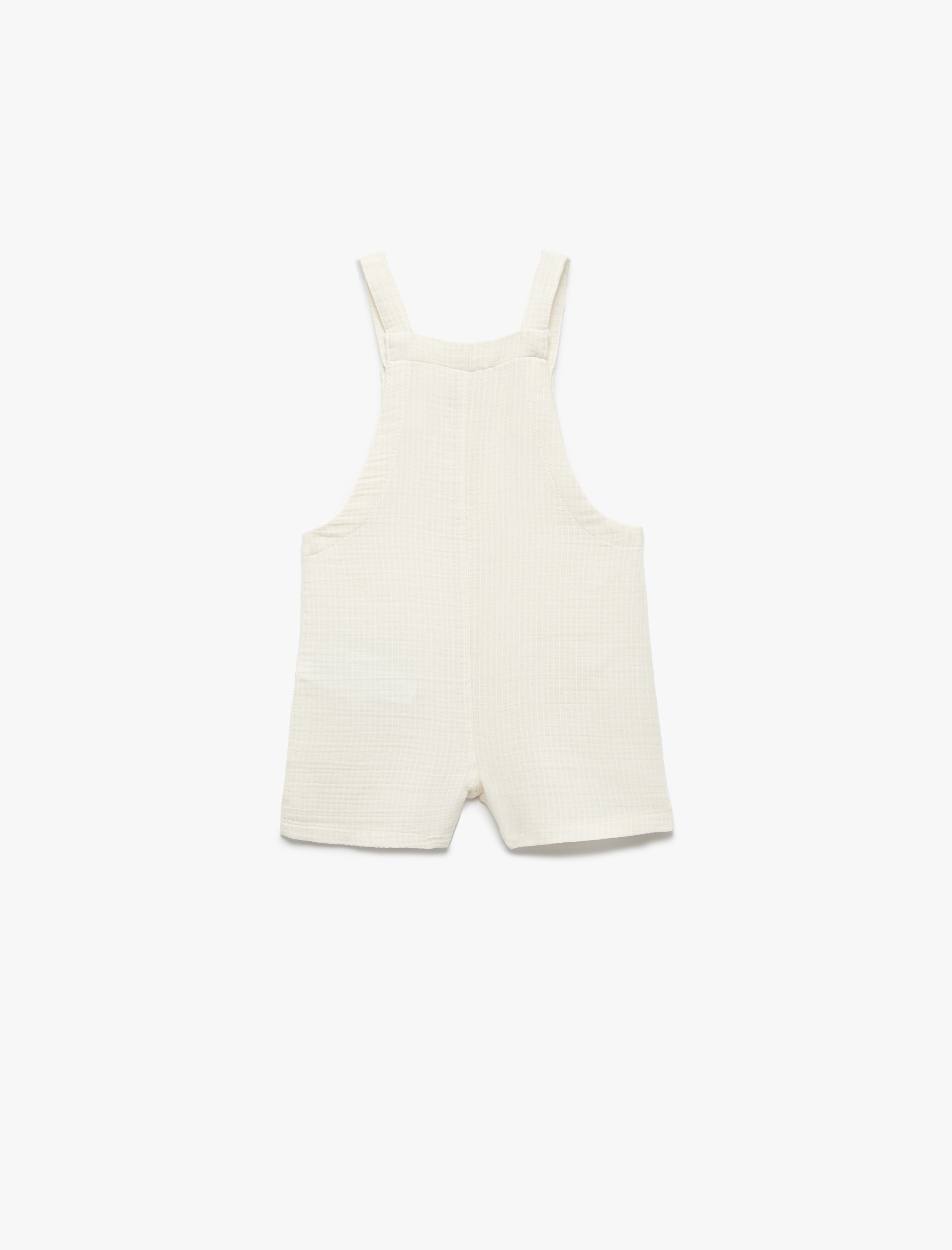  Erkek Bebek Düğmeli Askılı Pamuklu Kısa Salopet Tulum