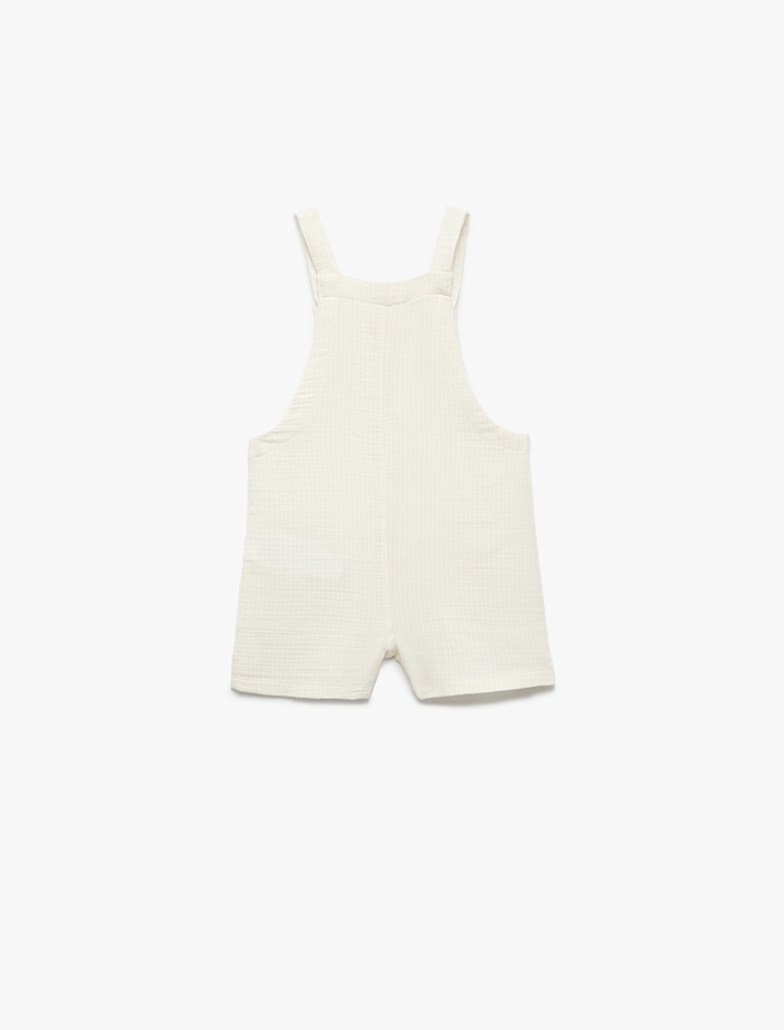 Erkek Bebek Düğmeli Askılı Pamuklu Kısa Salopet Tulum