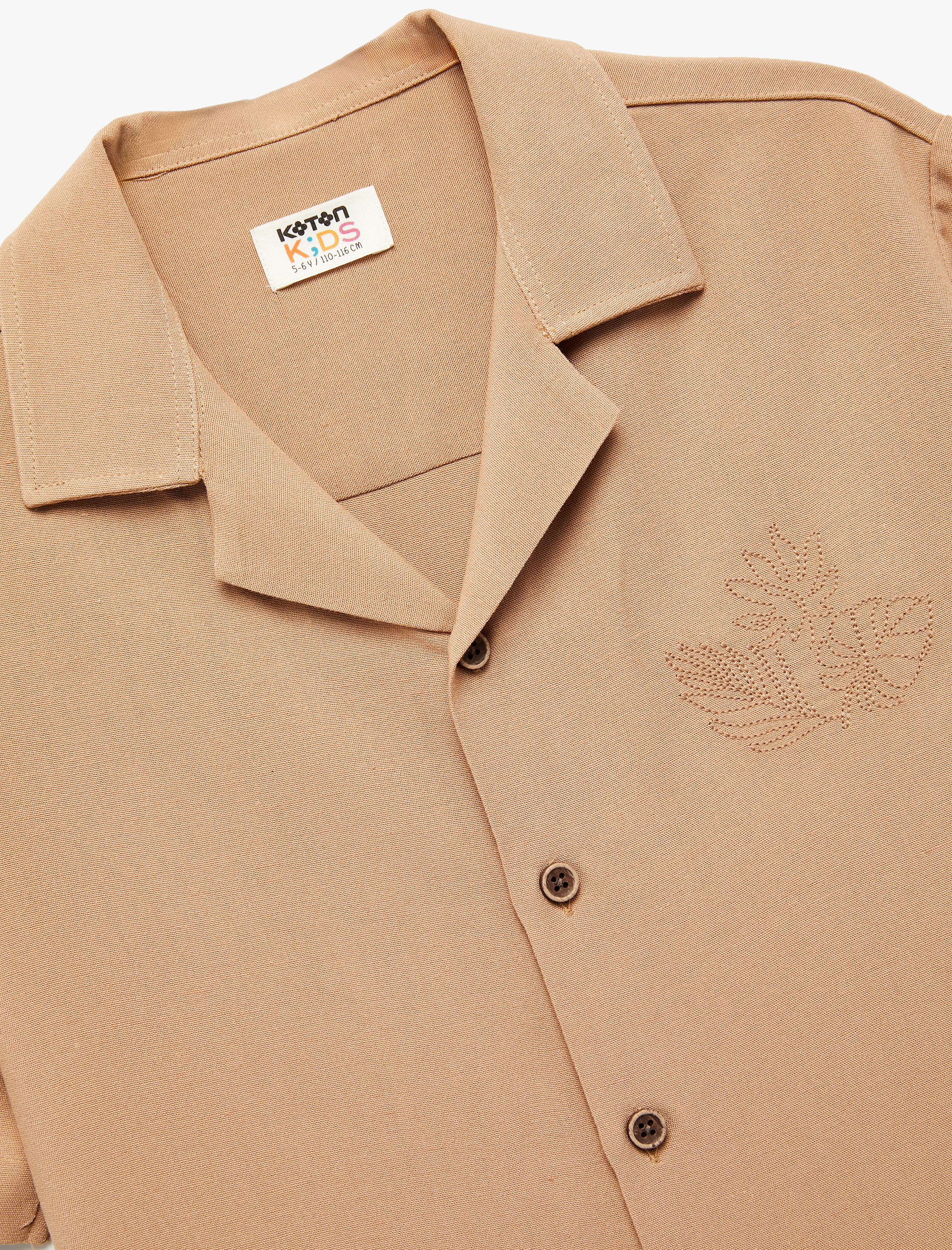  Erkek Çocuk Düğmeli Nakış Detaylı Kısa Kollu Gömlek