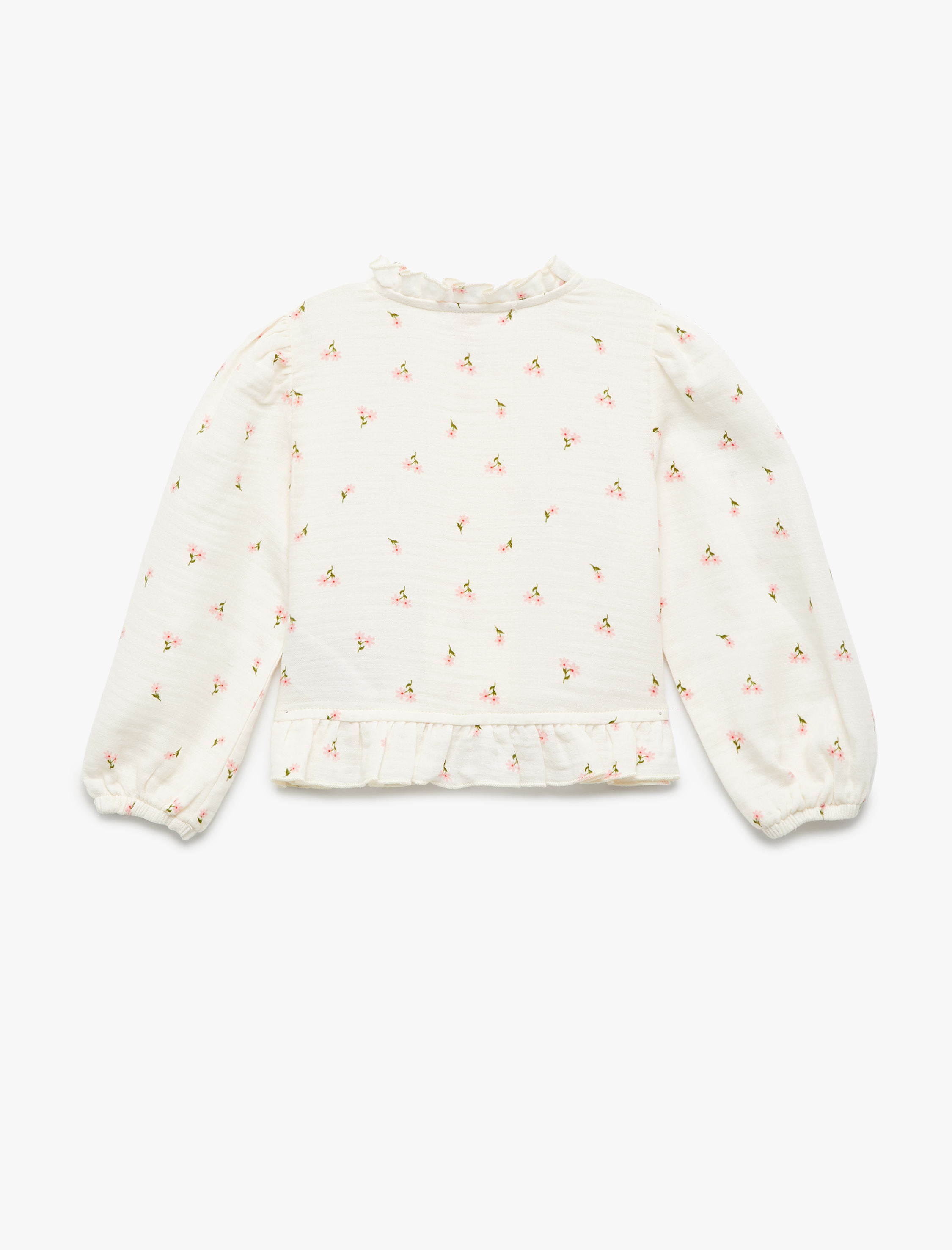  Kız Bebek Pamuklu Bisiklet Yaka Fırfırlı Uzun Kollu Çiçekli Bluz