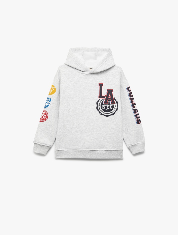 Erkek Çocuk Baskılı Uzun Kollu Şardonlu Kapşonlu Sweatshirt