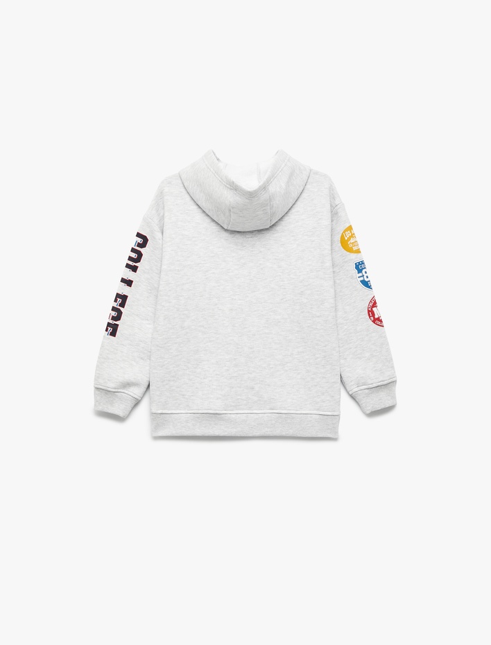 Erkek Çocuk Baskılı Uzun Kollu Şardonlu Kapşonlu Sweatshirt