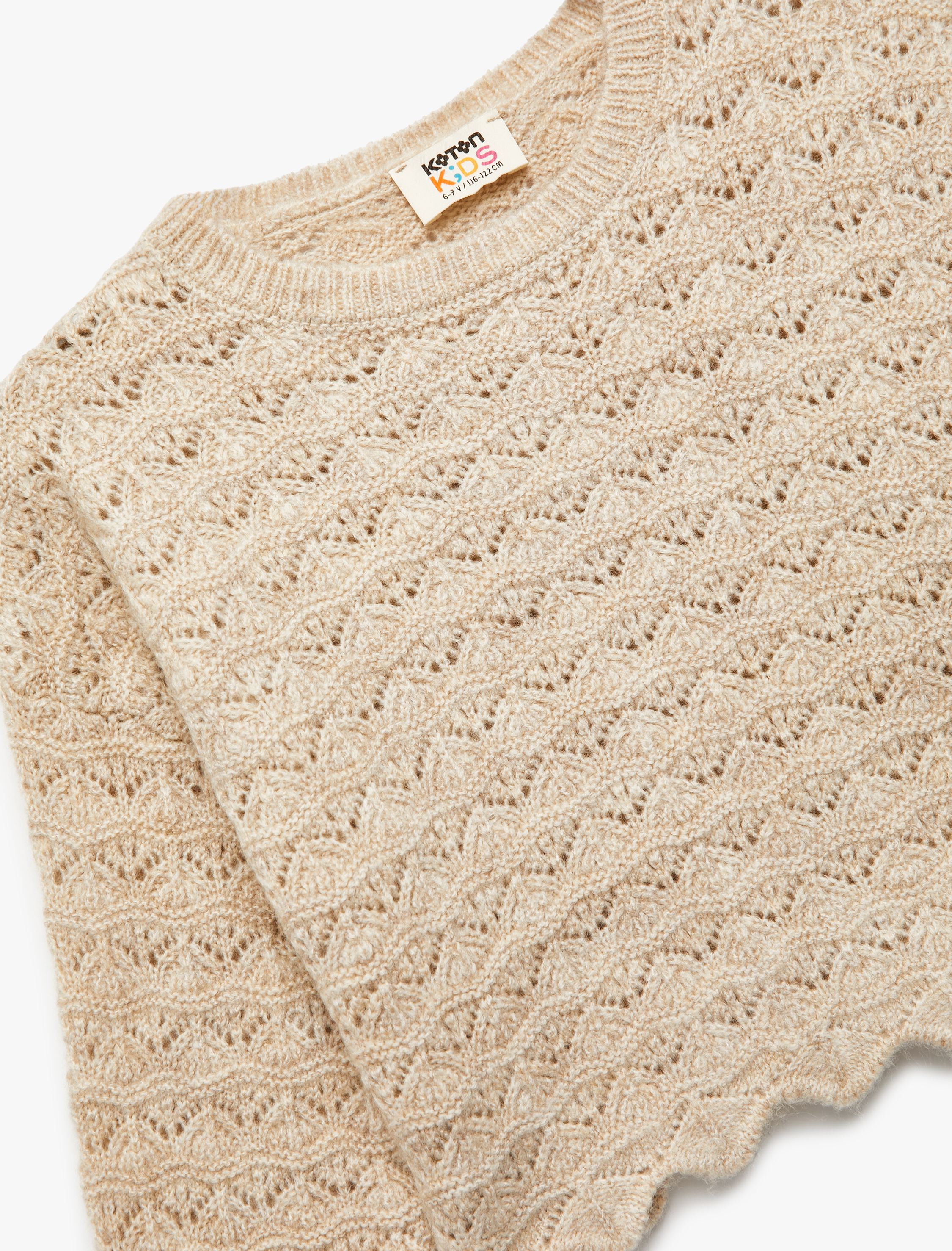  Kız Çocuk Dantel Detaylı Uzun Kollu Bisiklet Yaka Triko Kazak