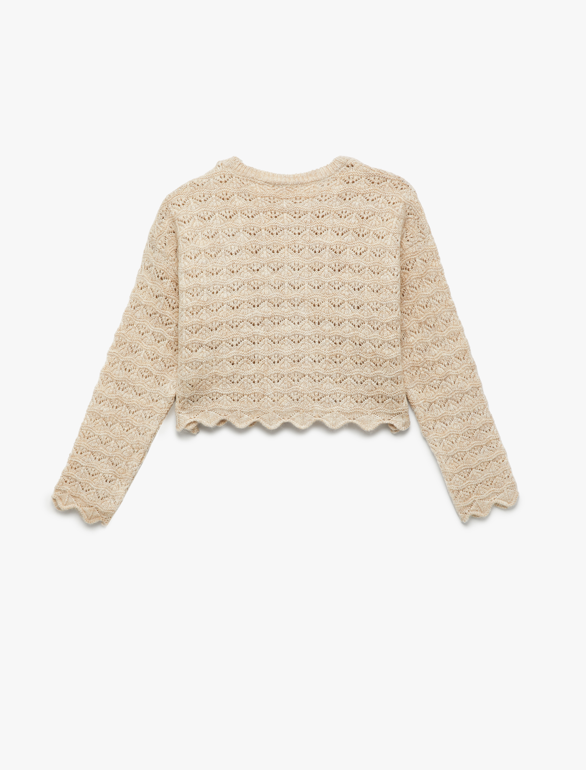  Kız Çocuk Dantel Detaylı Uzun Kollu Bisiklet Yaka Triko Kazak