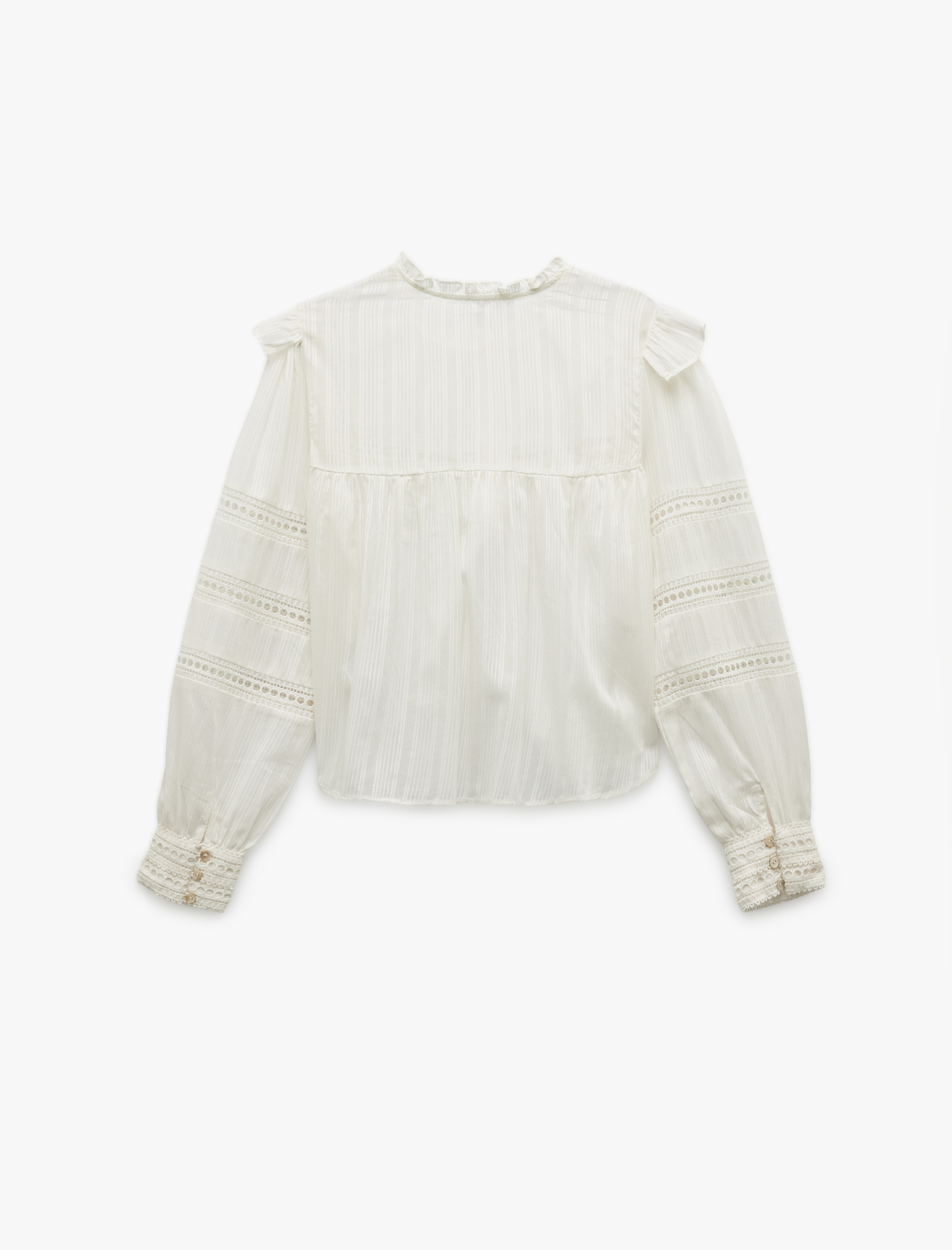   Fırfırlı Yaka Düğmeli Ajurlu Uzun Kollu Gömlek