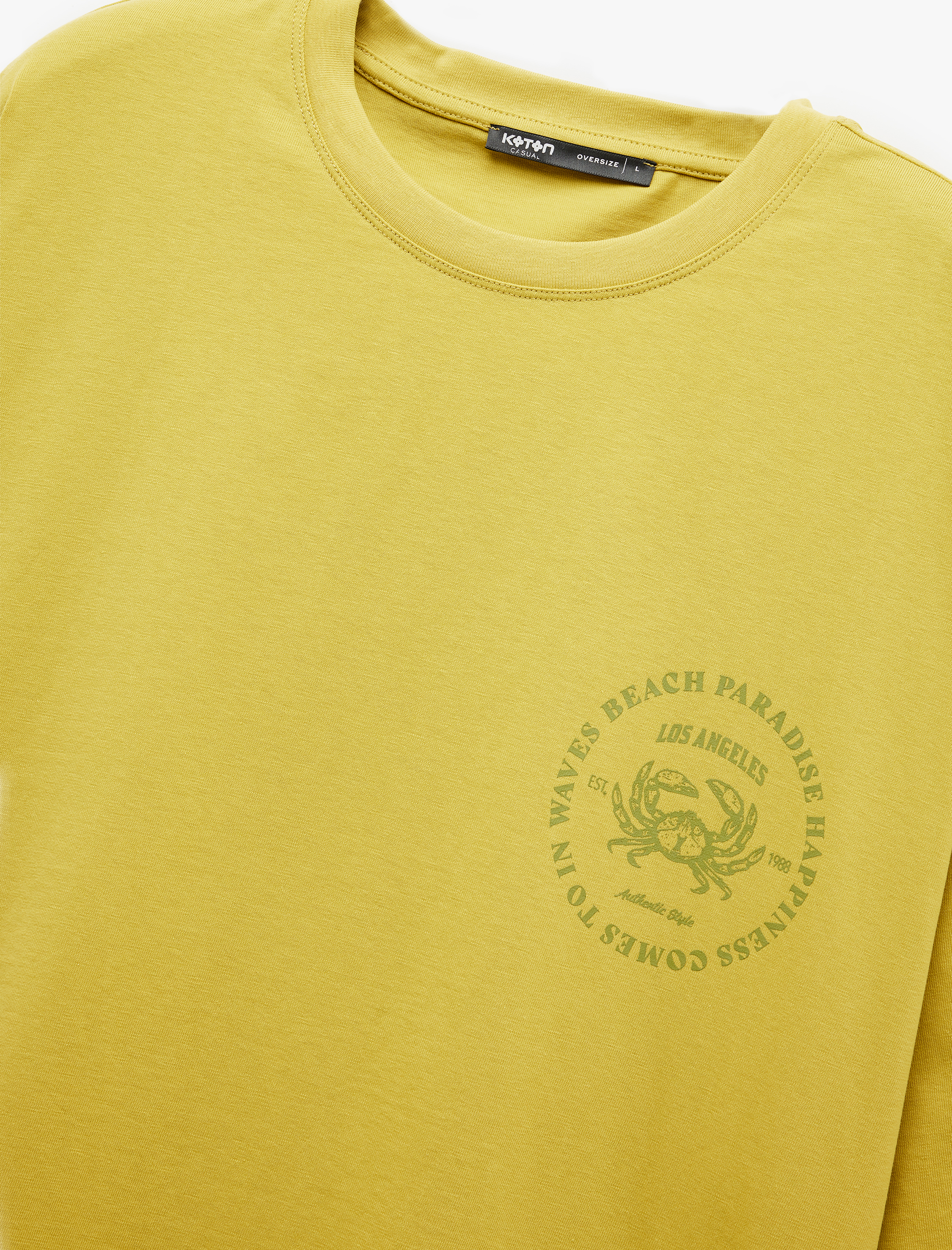   Kısa Kollu Pamuklu Tok Kumaş Bisiklet Yaka Arkası Baskılı Tişört